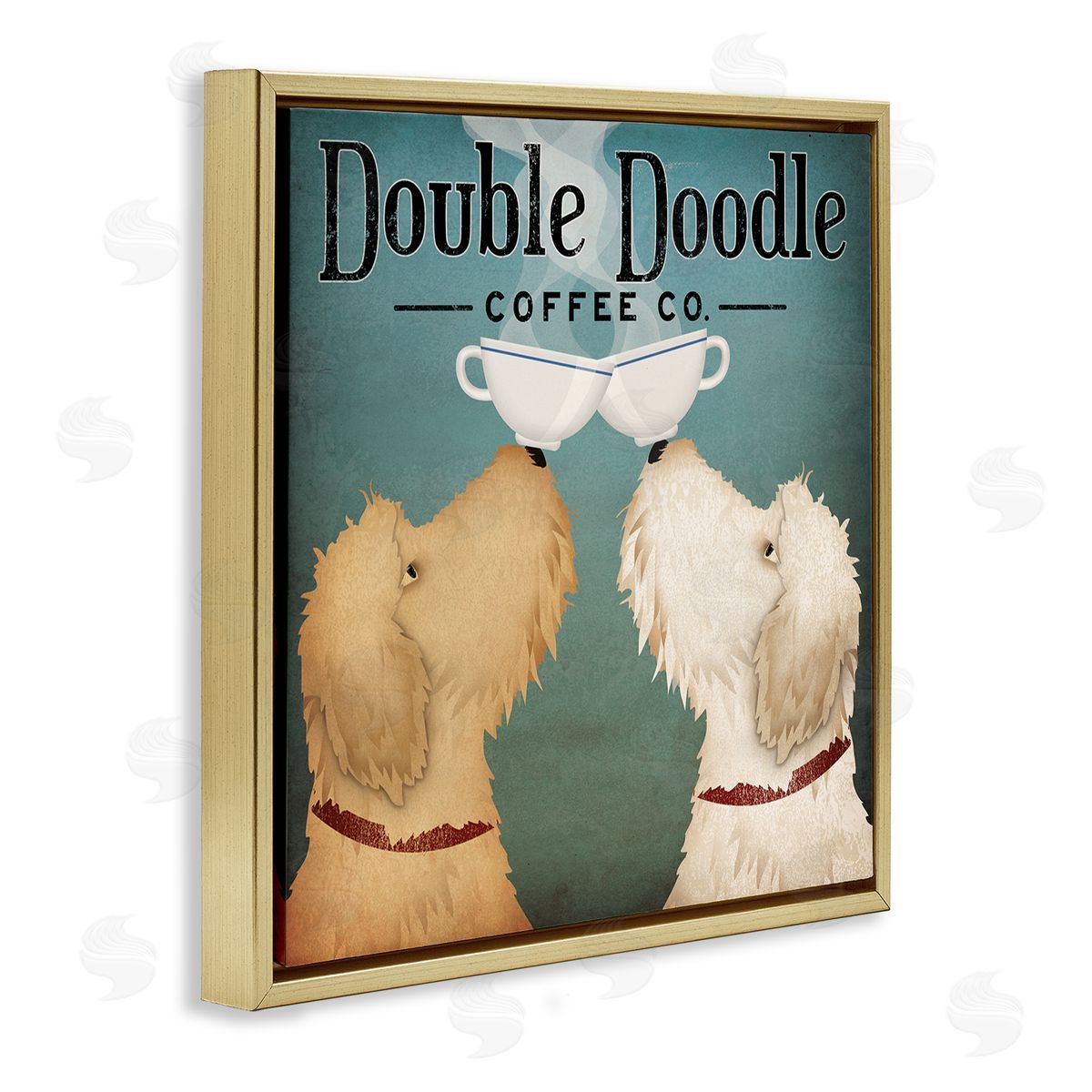Doodle Dog Vintage Coffee Sign Gold Floating Frame Canvas Wall Art, Home Decor by Ryan Fowler