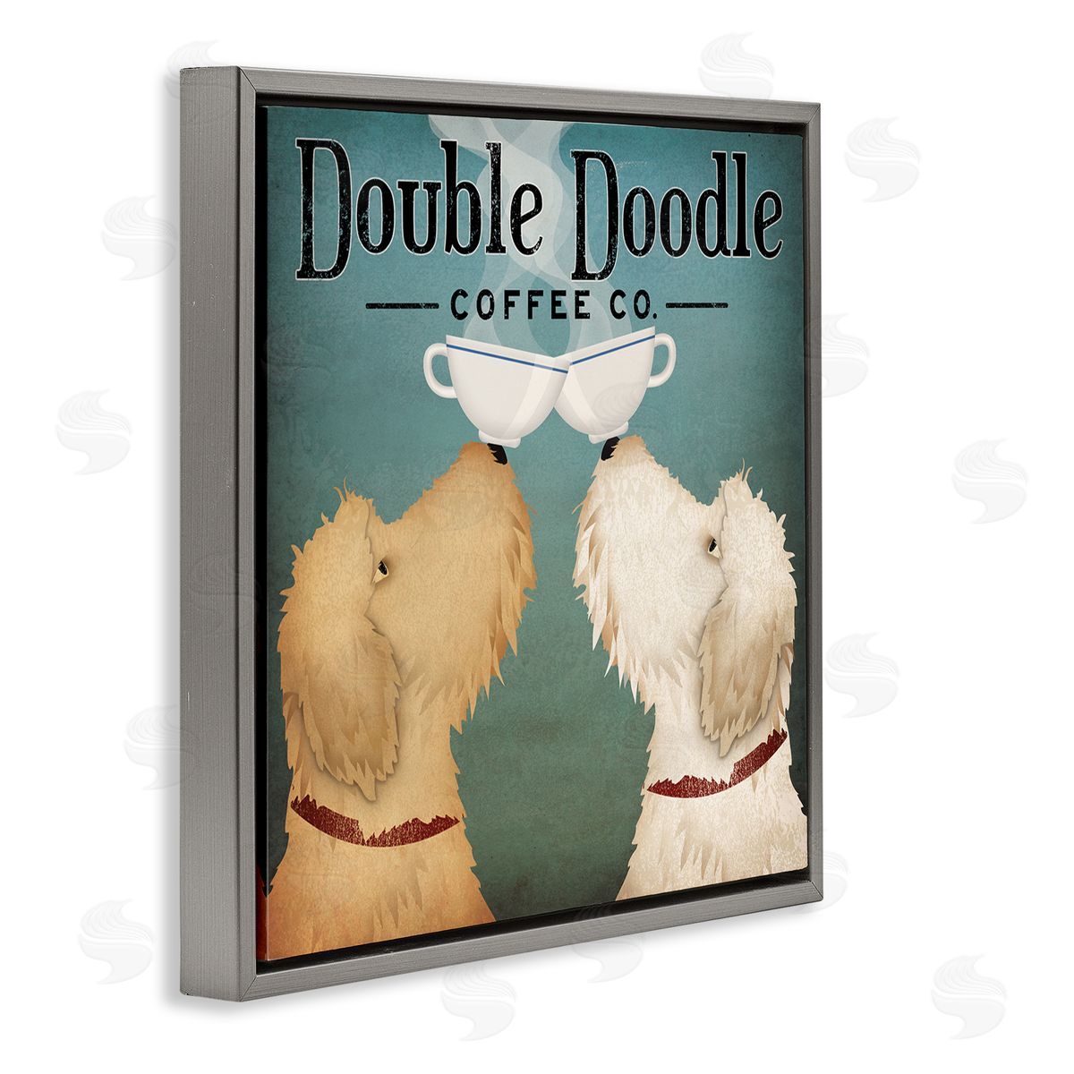 Doodle Dog Vintage Coffee Sign Grey Floating Frame Canvas Wall Art, Home Decor by Ryan Fowler