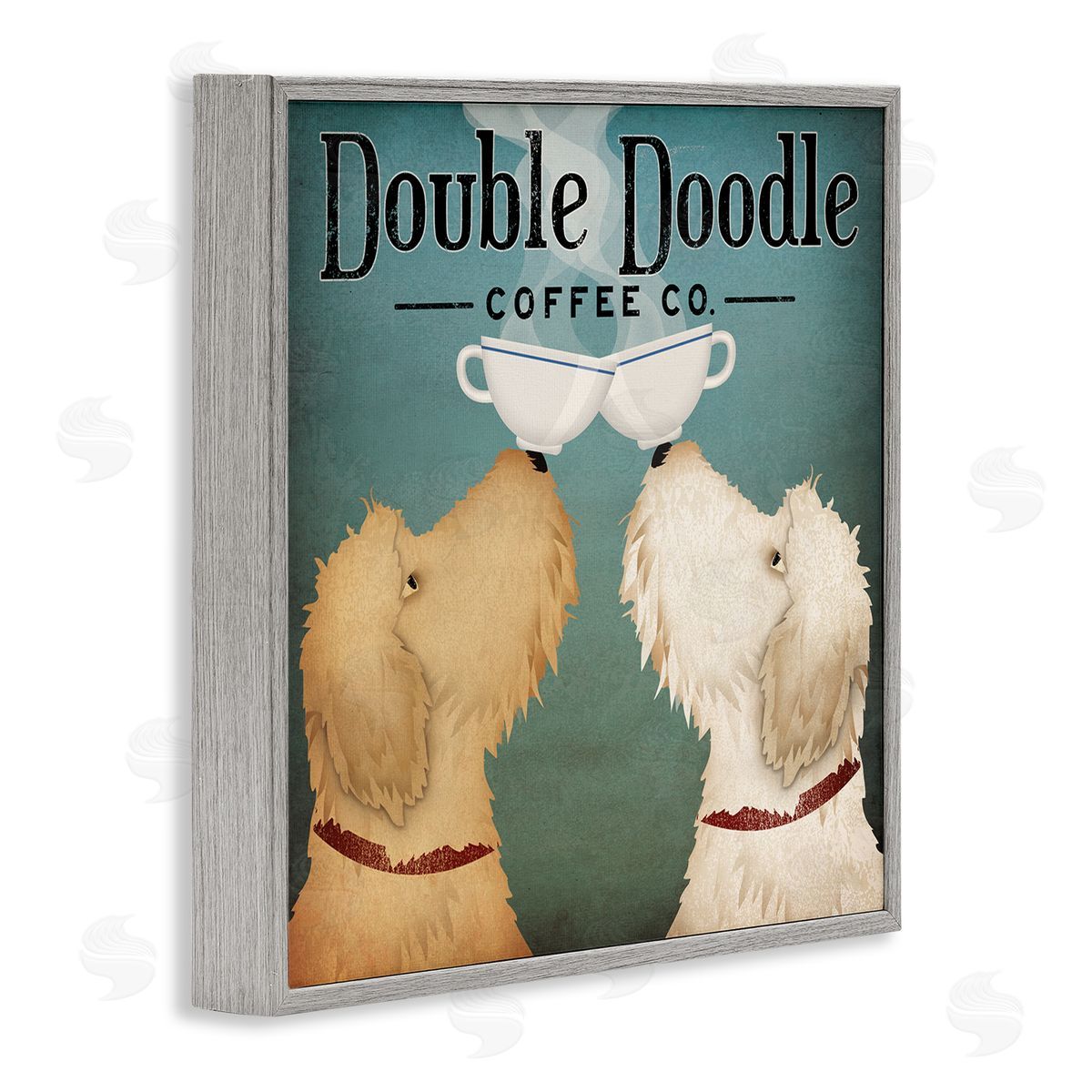Doodle Dog Vintage Coffee Sign Grey Frame Print Wall Art, Home Decor by Ryan Fowler