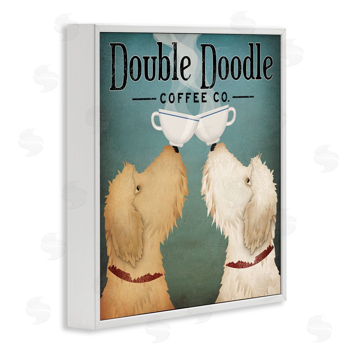Doodle Dog Vintage Coffee Sign White Frame Print Wall Art, Home Decor by Ryan Fowler