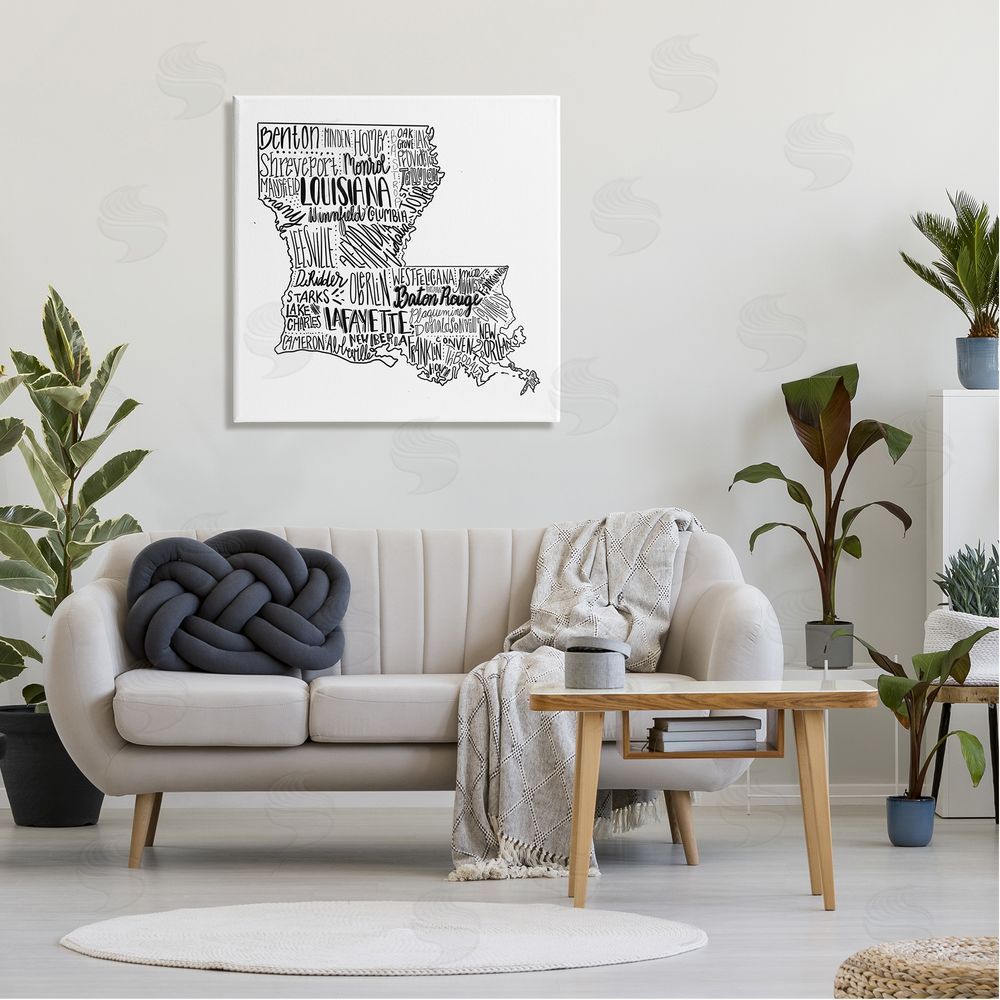 The Saturday Evening Post Louisiana State Map Typography Cities Canvas Wall Art in Room