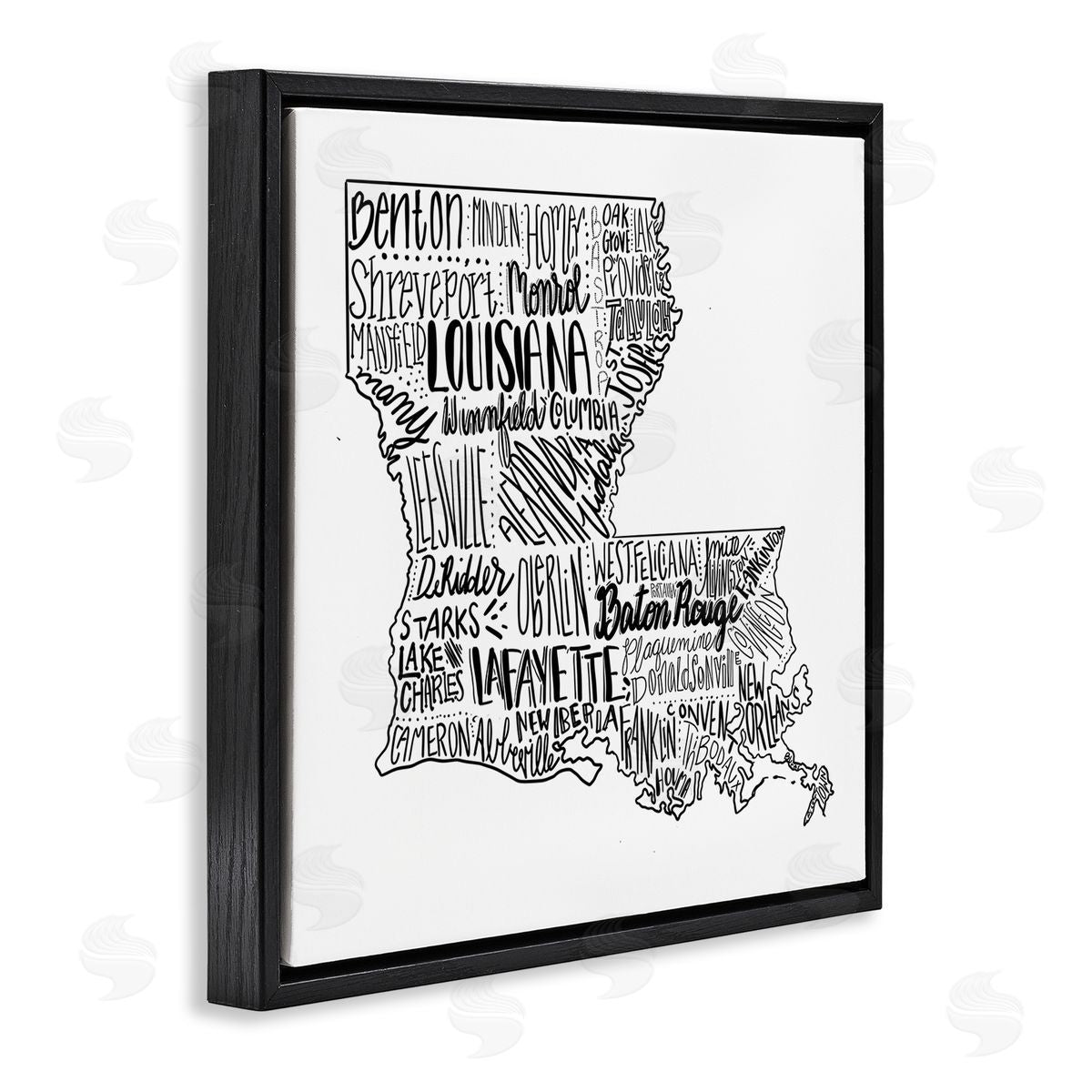 The Saturday Evening Post Louisiana State Map Typography Cities Black Floating Frame Canvas Wall Art Print
