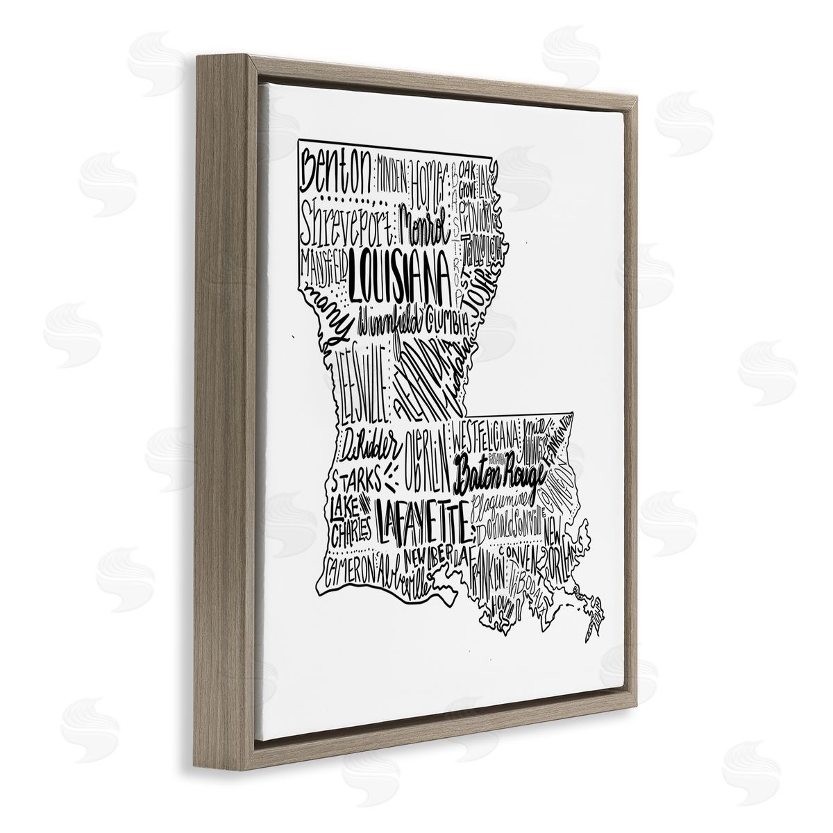 The Saturday Evening Post Louisiana State Map Typography Cities Brown Floating Frame Canvas Wall Art Print