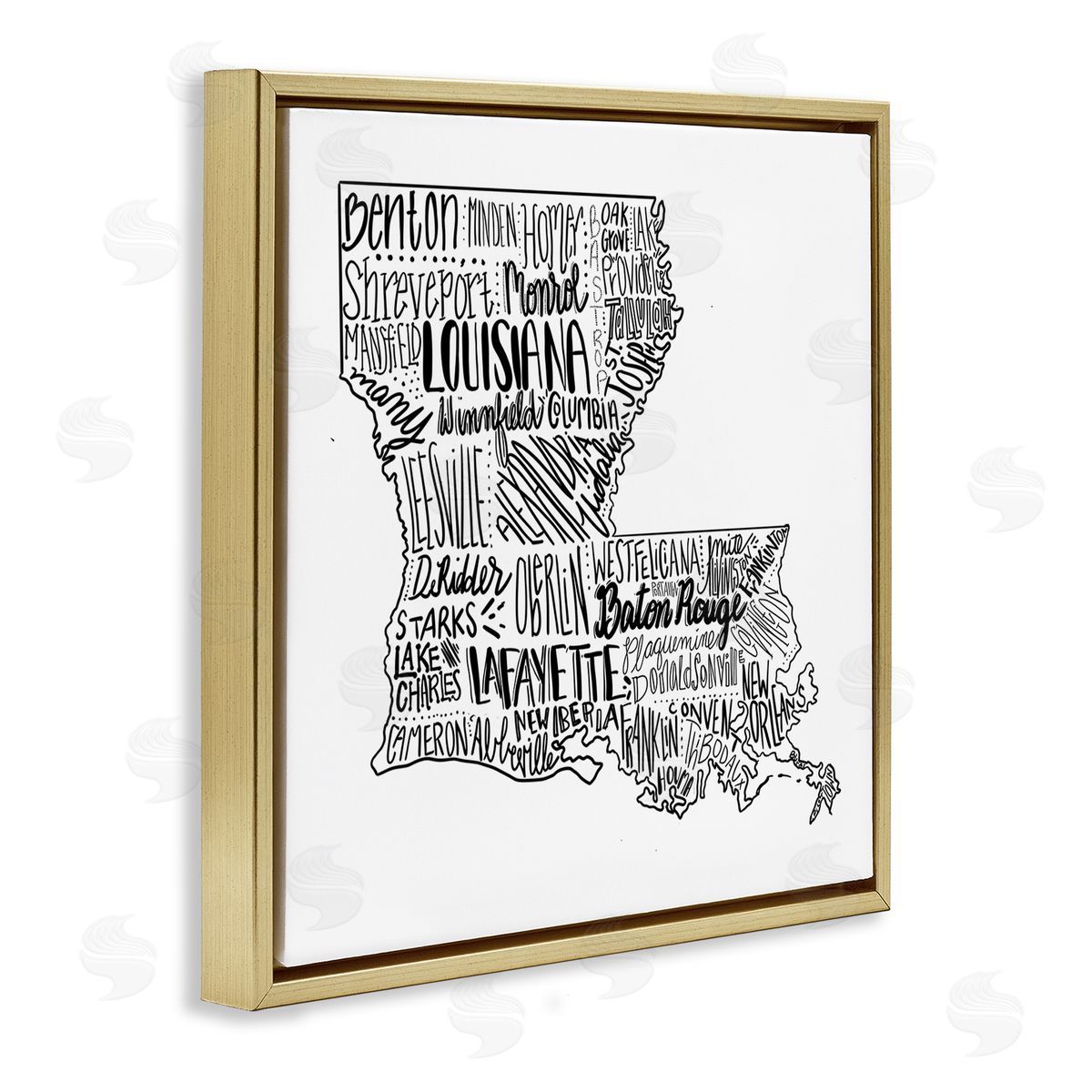 The Saturday Evening Post Louisiana State Map Typography Cities Gold Floating Frame Canvas Wall Art Print