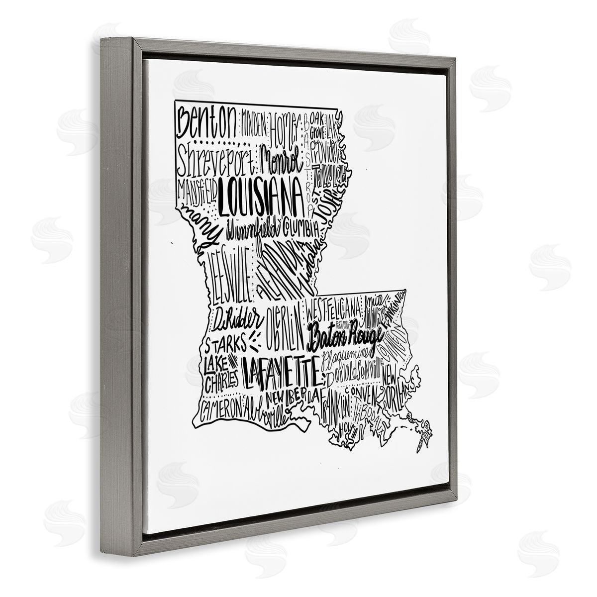 The Saturday Evening Post Louisiana State Map Typography Cities Gray Floating Frame Canvas Wall Art Print