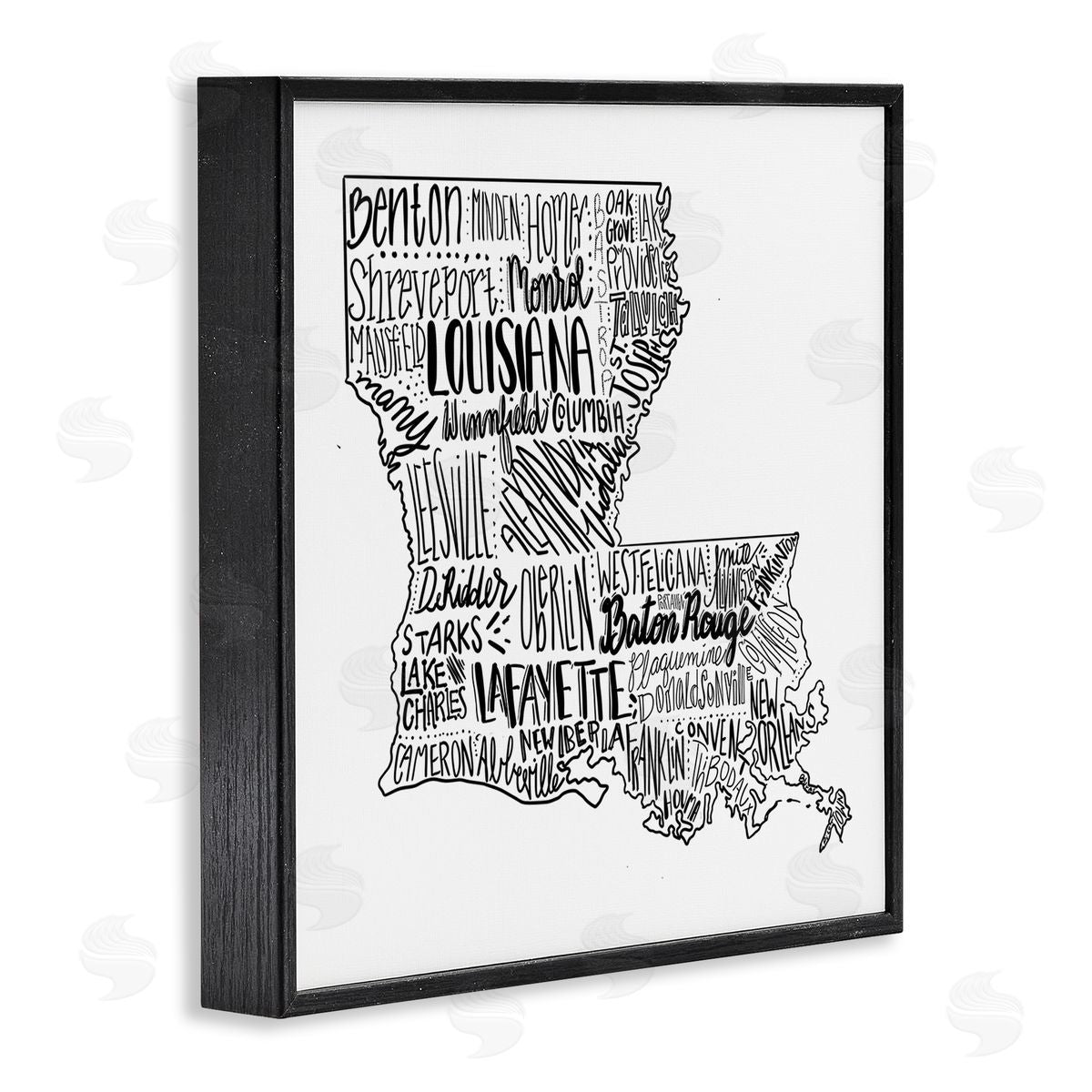 The Saturday Evening Post Louisiana State Map Typography Cities Black Framed Glicee Wall Art Print
