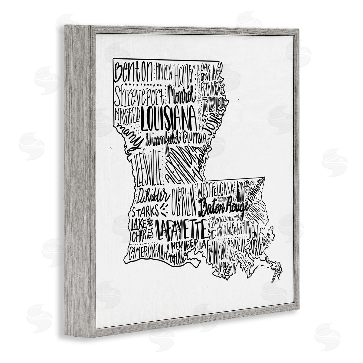 The Saturday Evening Post Louisiana State Map Typography Cities Gray Framed Glicee Wall Art Print