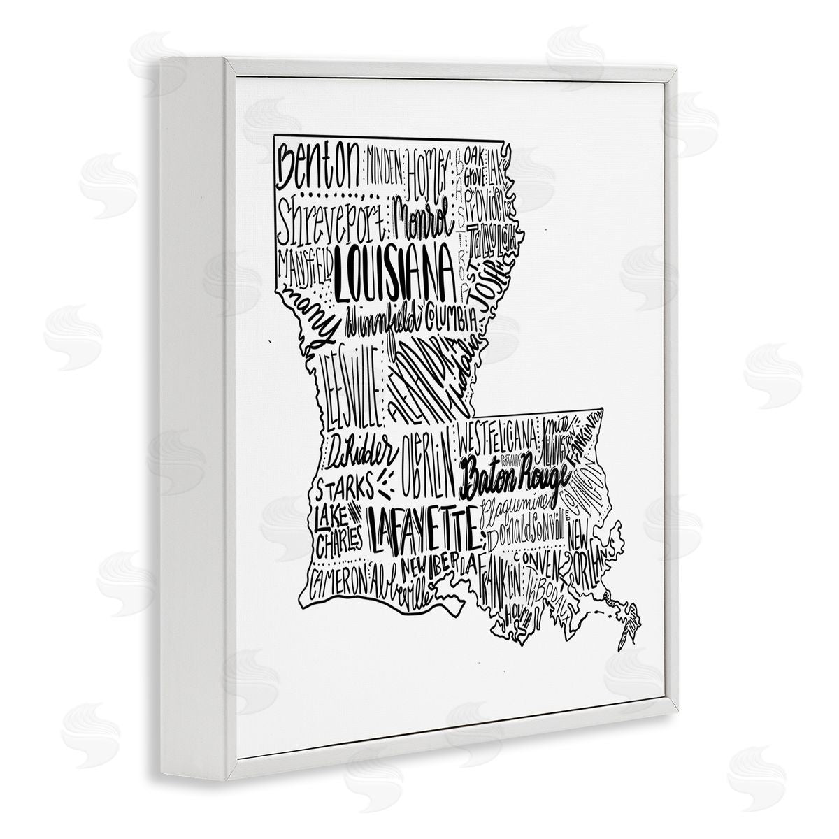 The Saturday Evening Post Louisiana State Map Typography Cities White Framed Glicee Wall Art Print