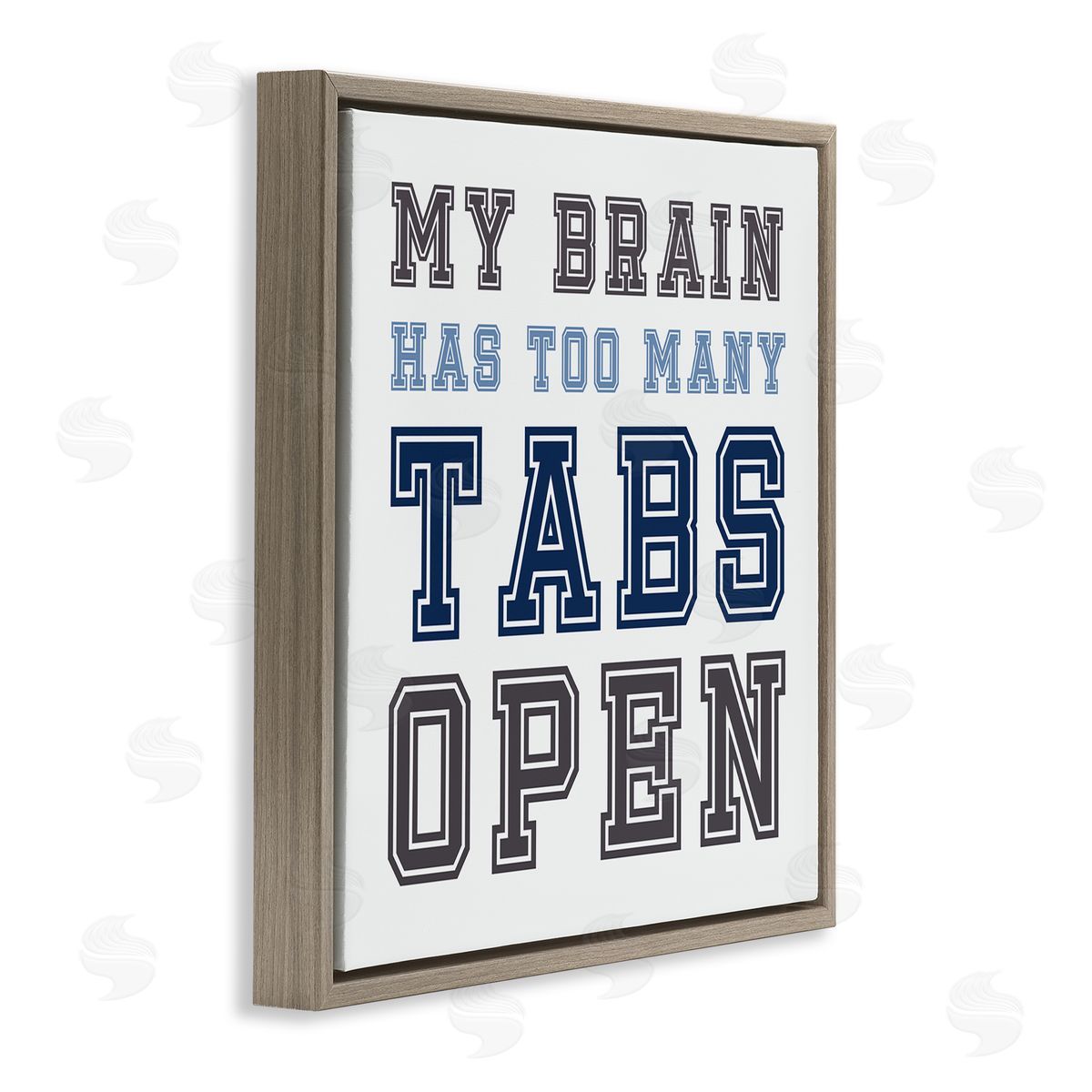 Leah Straatsma Too Many Tabs Humorous Varsity Text Brown Floating Frame Canvas Wall Art Print