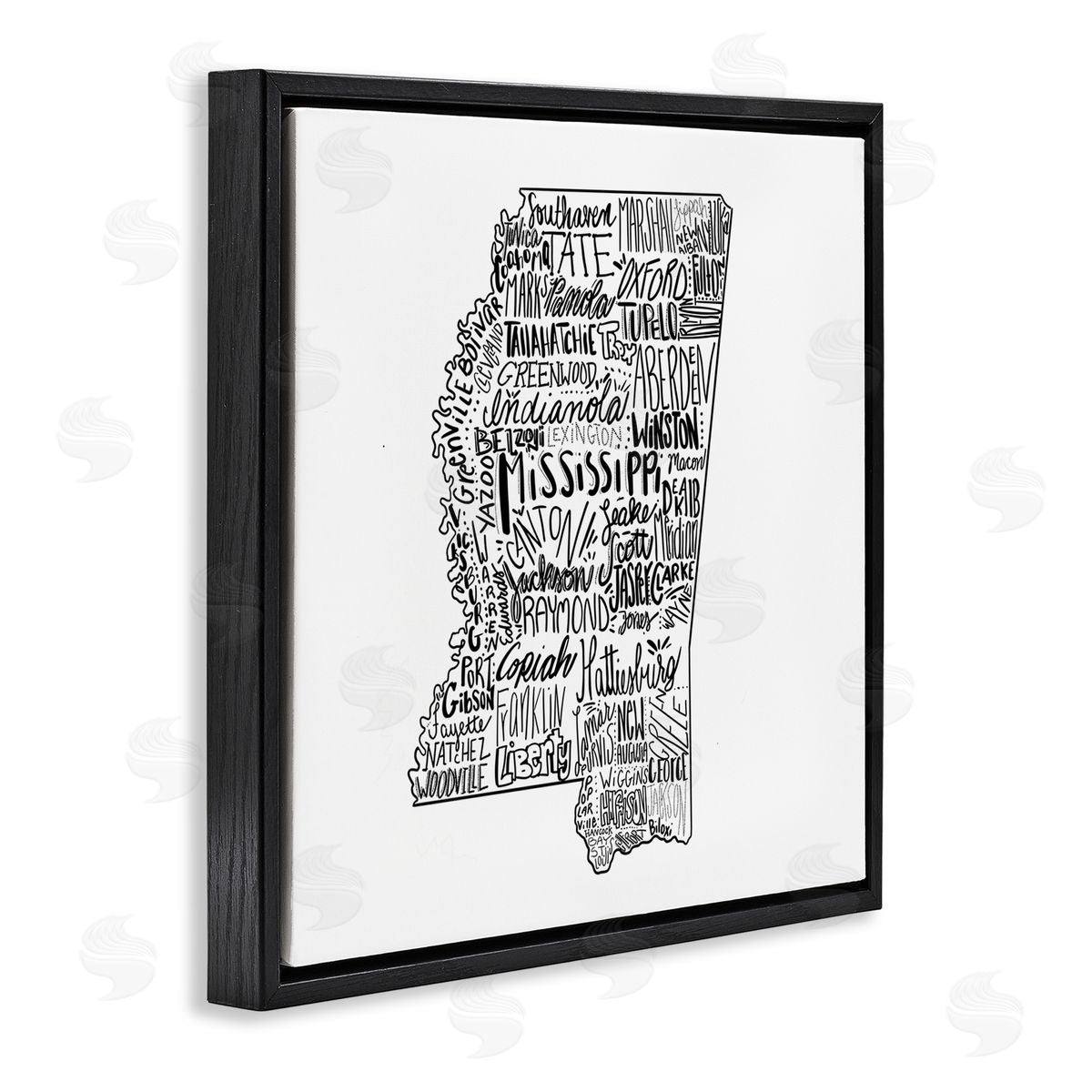 The Saturday Evening Post Mississippi Typography Shape State Map Black Floating Frame Canvas Wall Art Print