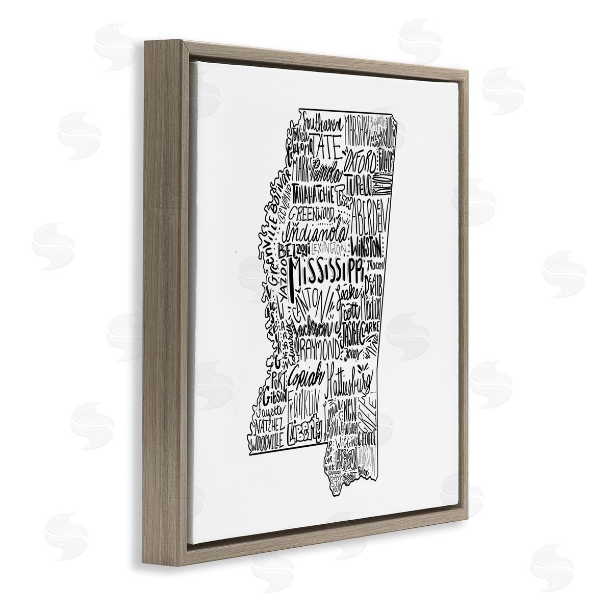 The Saturday Evening Post Mississippi Typography Shape State Map Brown Floating Frame Canvas Wall Art Print