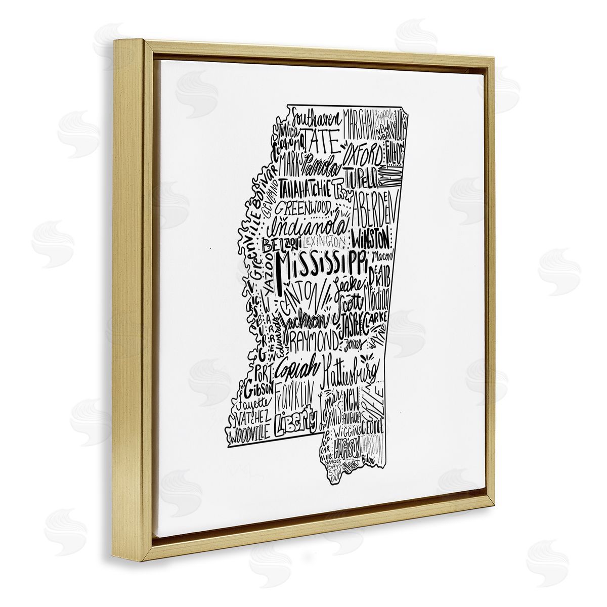 The Saturday Evening Post Mississippi Typography Shape State Map Gold Floating Frame Canvas Wall Art Print
