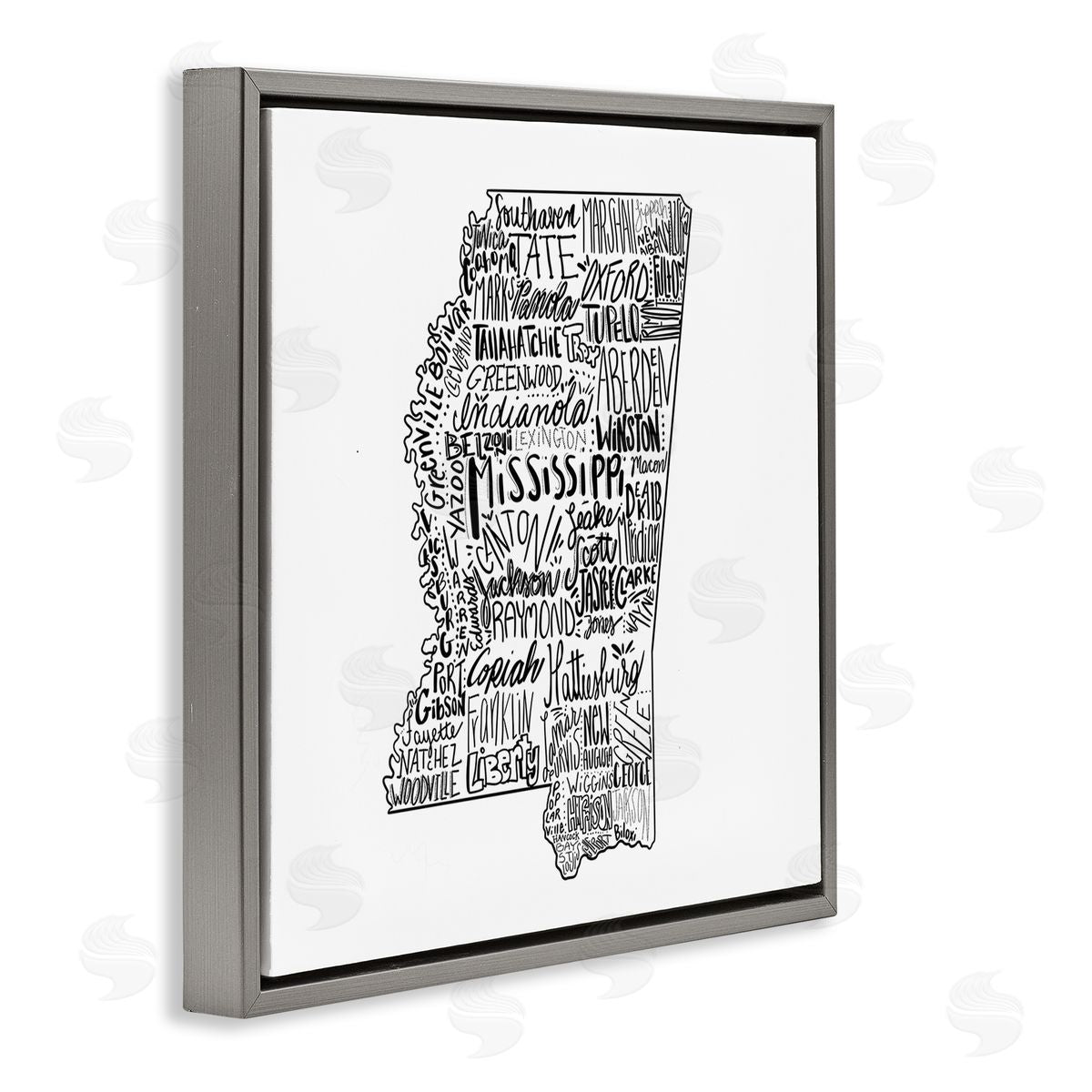 The Saturday Evening Post Mississippi Typography Shape State Map Gray Floating Frame Canvas Wall Art Print