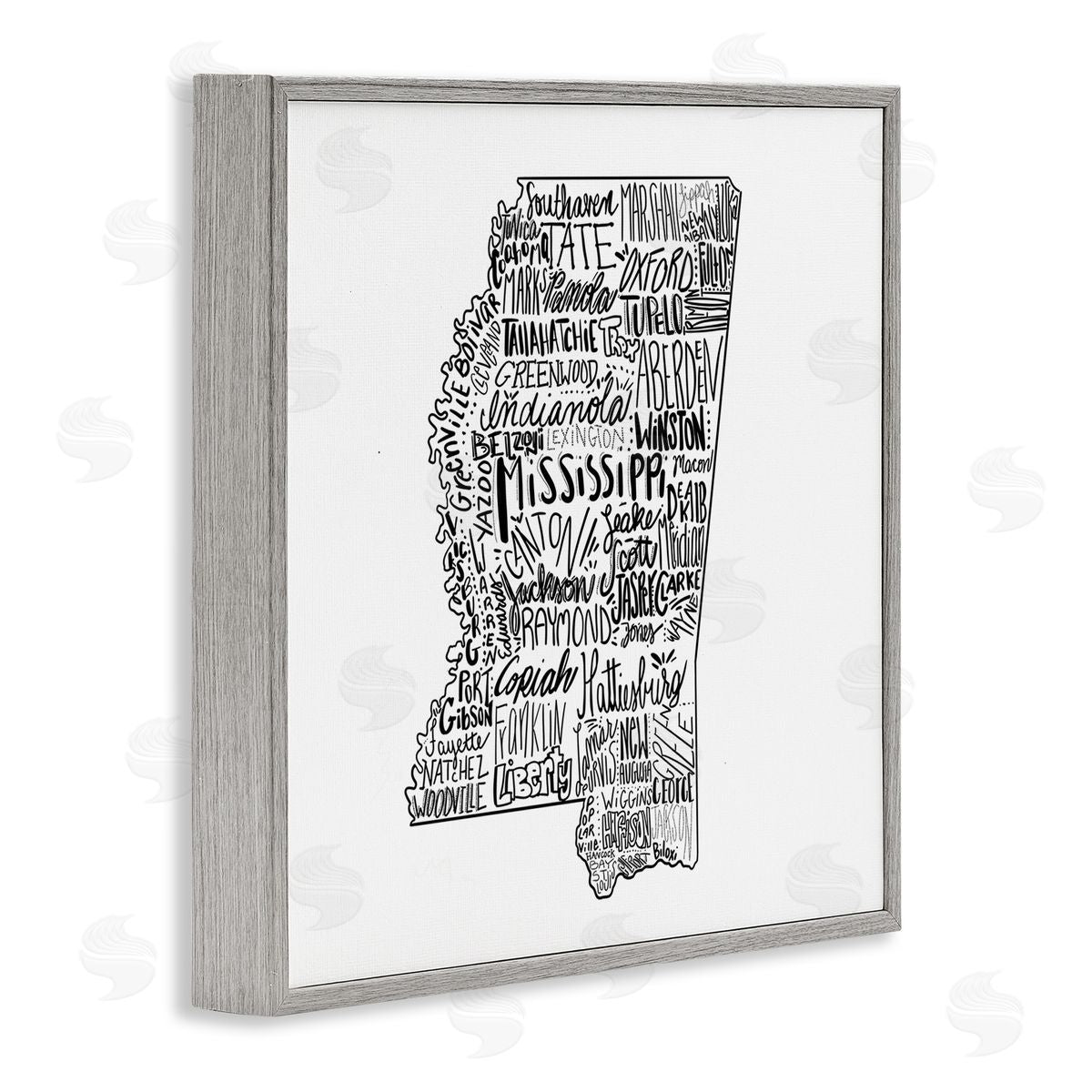The Saturday Evening Post Mississippi Typography Shape State Map Gray Framed Glicee Wall Art Print