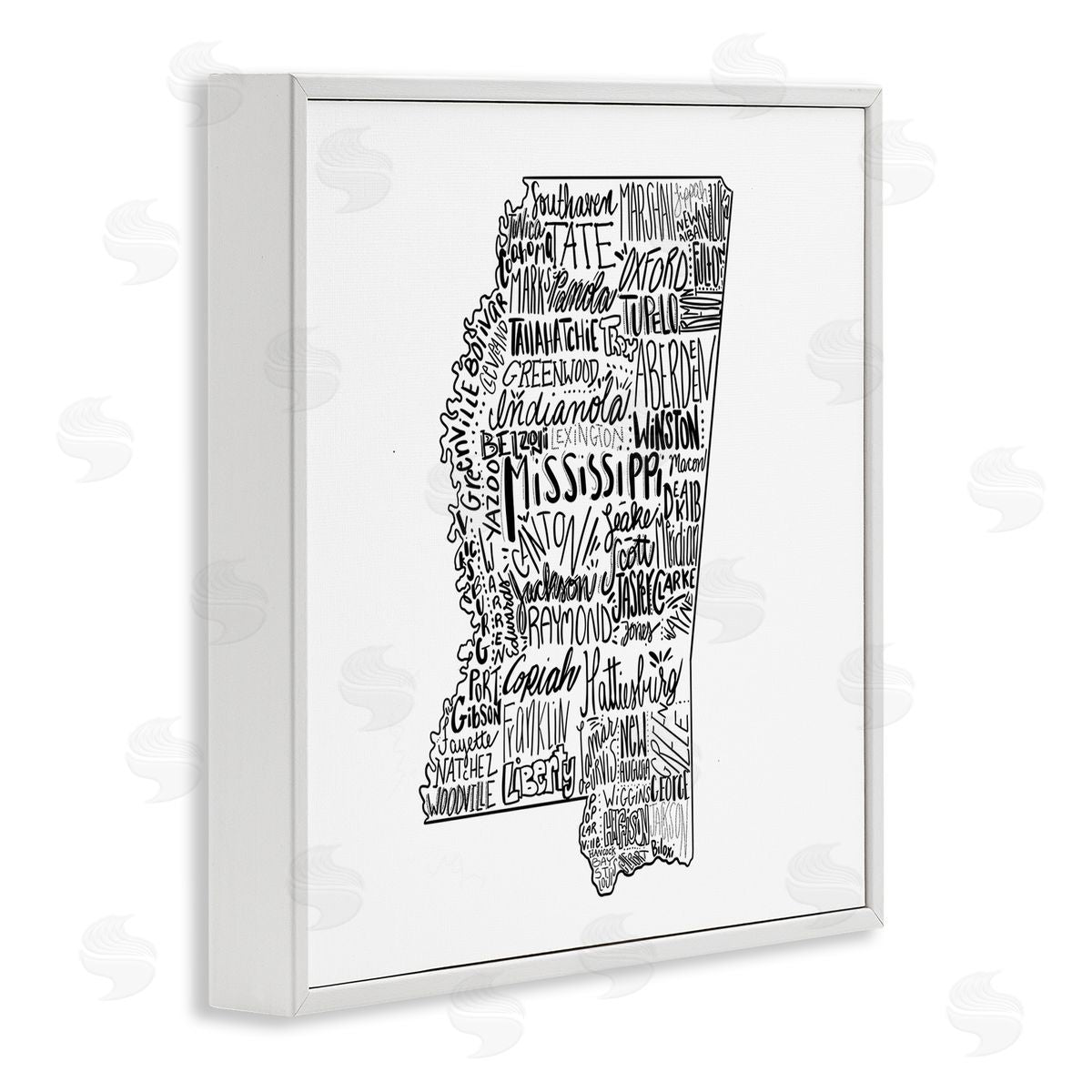 The Saturday Evening Post Mississippi Typography Shape State Map White Framed Glicee Wall Art Print