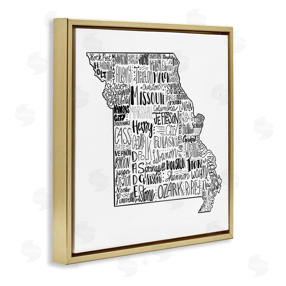 The Saturday Evening Post Various Typography Cities Missouri State Gold Floating Frame Canvas Wall Art Print
