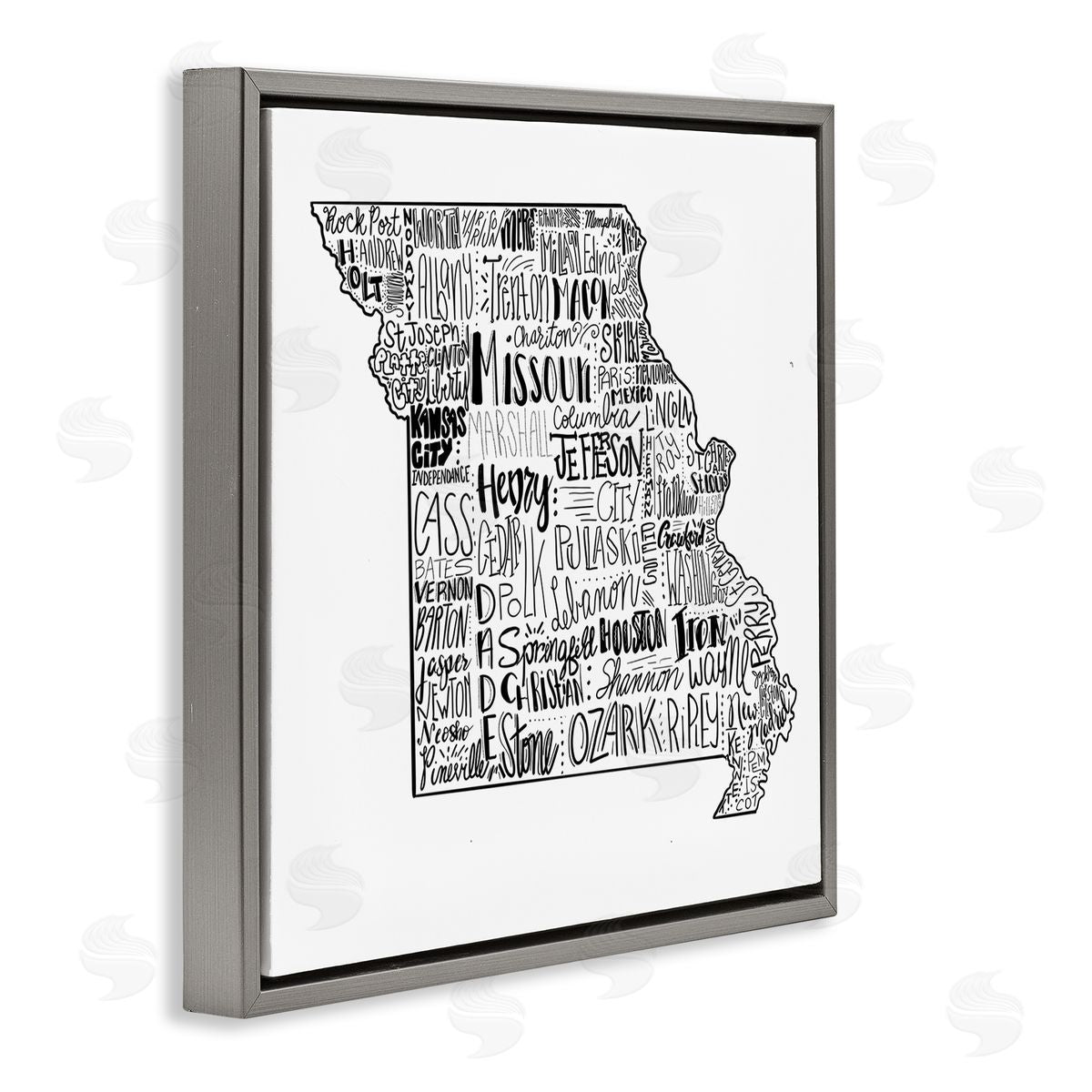 The Saturday Evening Post Various Typography Cities Missouri State Gray Floating Frame Canvas Wall Art Print