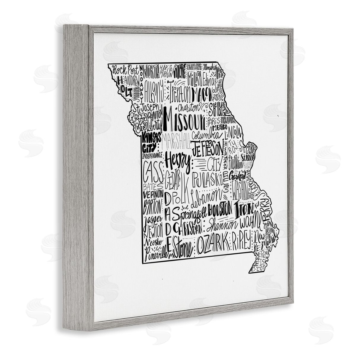 The Saturday Evening Post Various Typography Cities Missouri State Gray Framed Glicee Wall Art Print