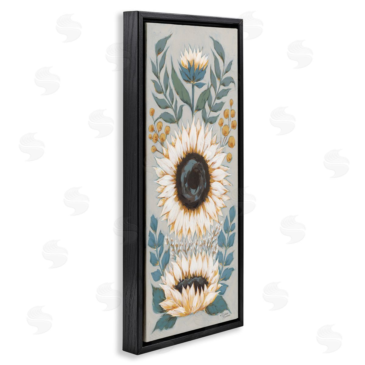 Country Sunflower Blossoms Botanicals Black Floating Frame Canvas Wall Art, Home Decor by Michele Norman