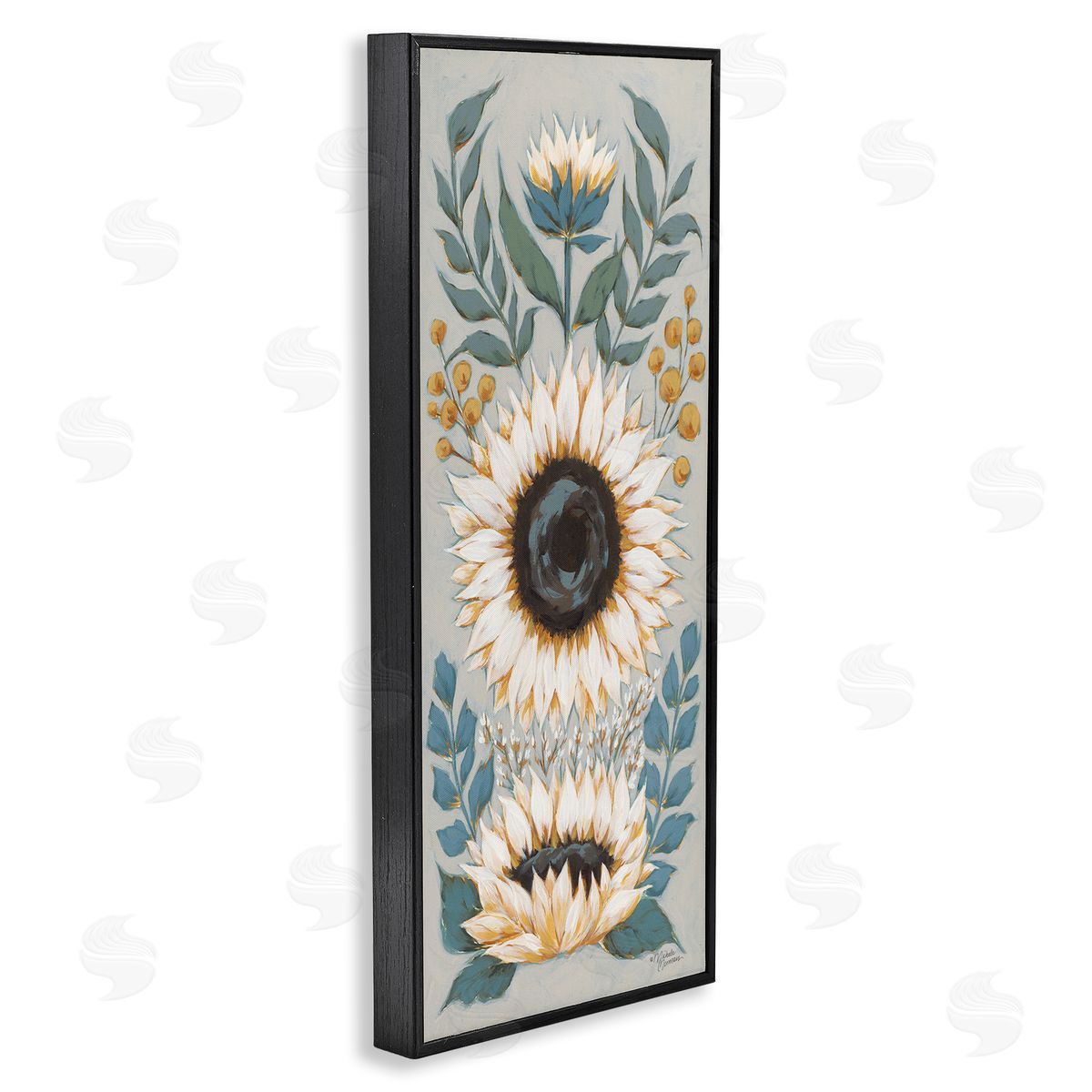 Country Sunflower Blossoms Botanicals Black Frame Print Wall Art, Home Decor by Michele Norman