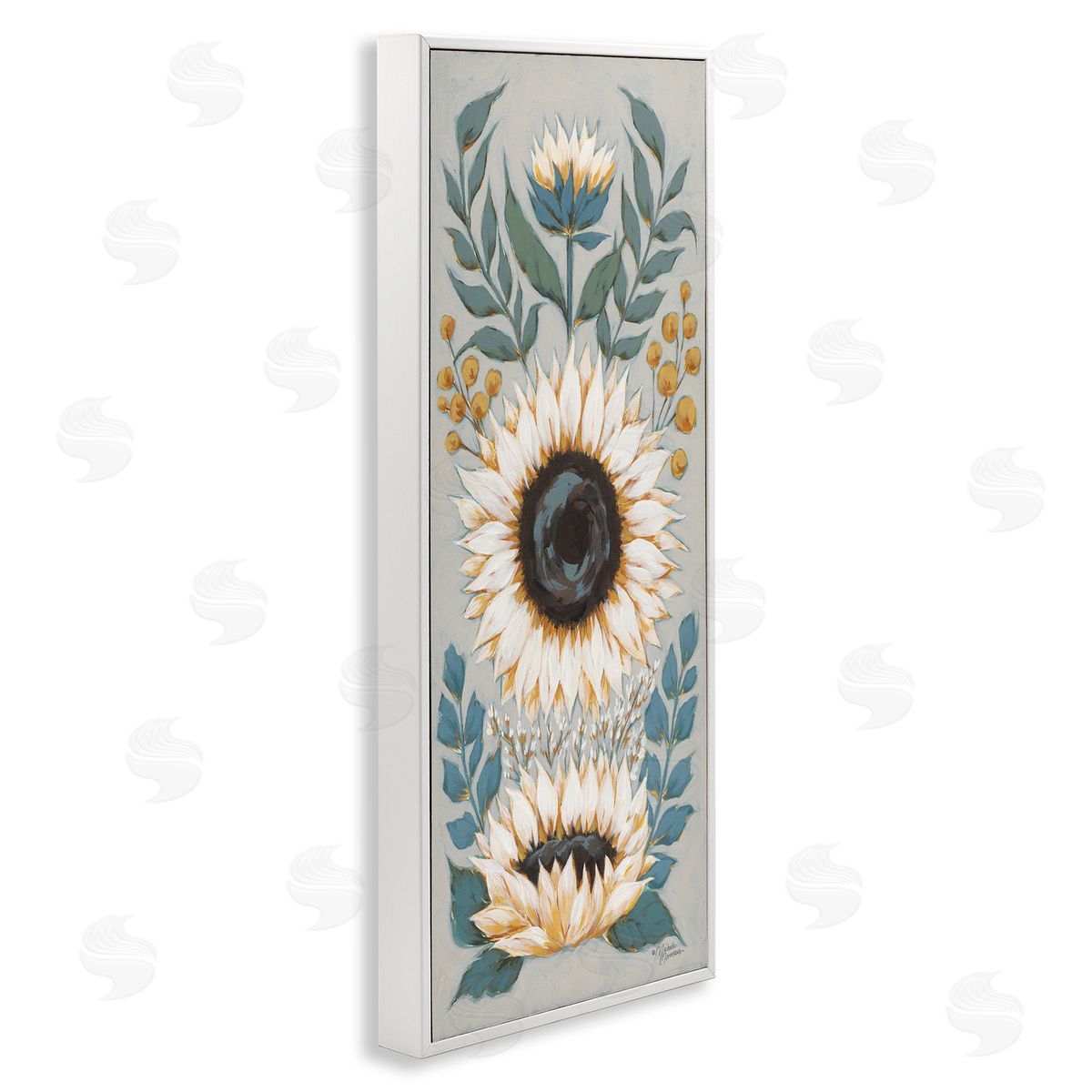 Country Sunflower Blossoms Botanicals White Frame Print Wall Art, Home Decor by Michele Norman