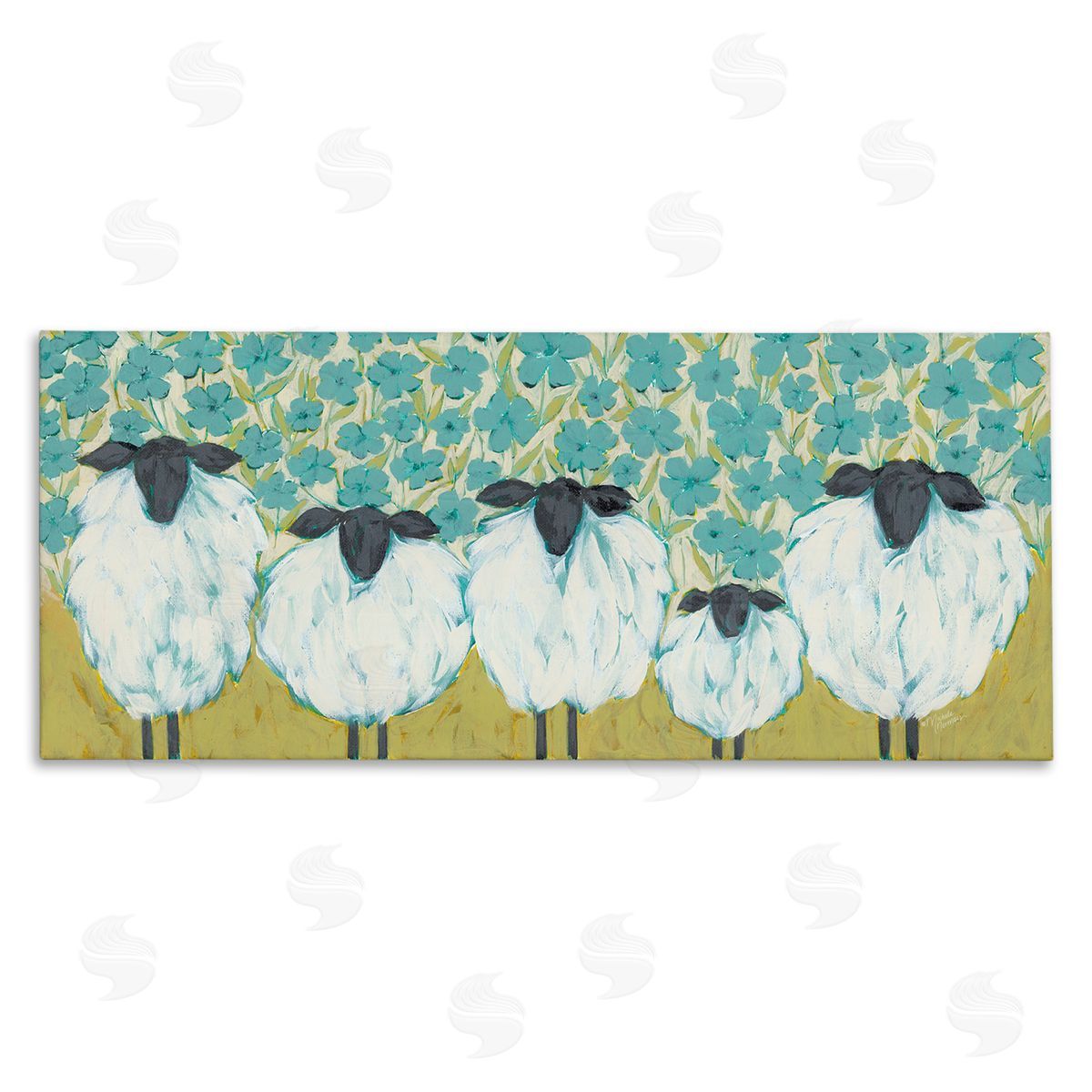 Michele Norman Sheep Family Blue Daisy Pattern