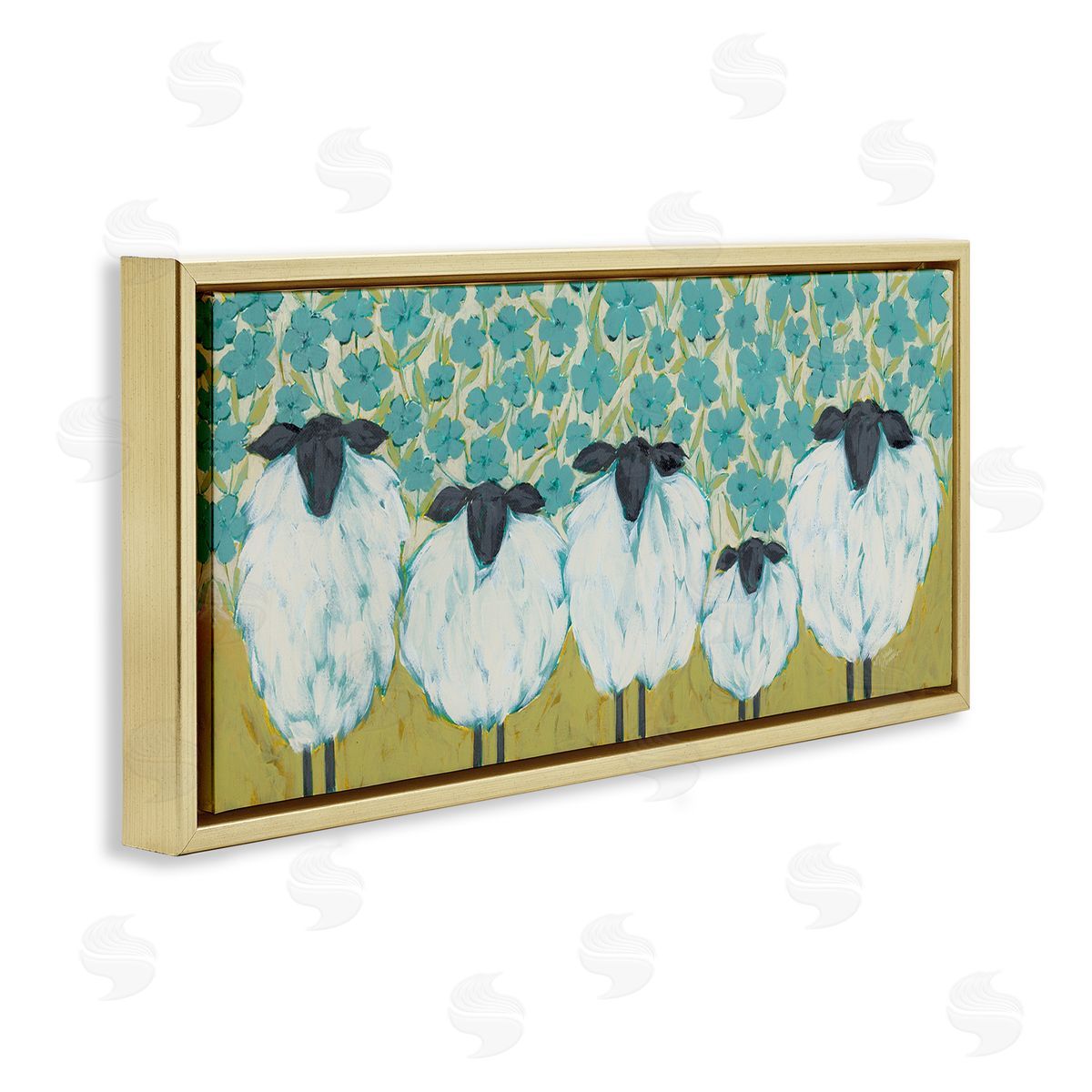Michele Norman Sheep Family Blue Daisy Pattern