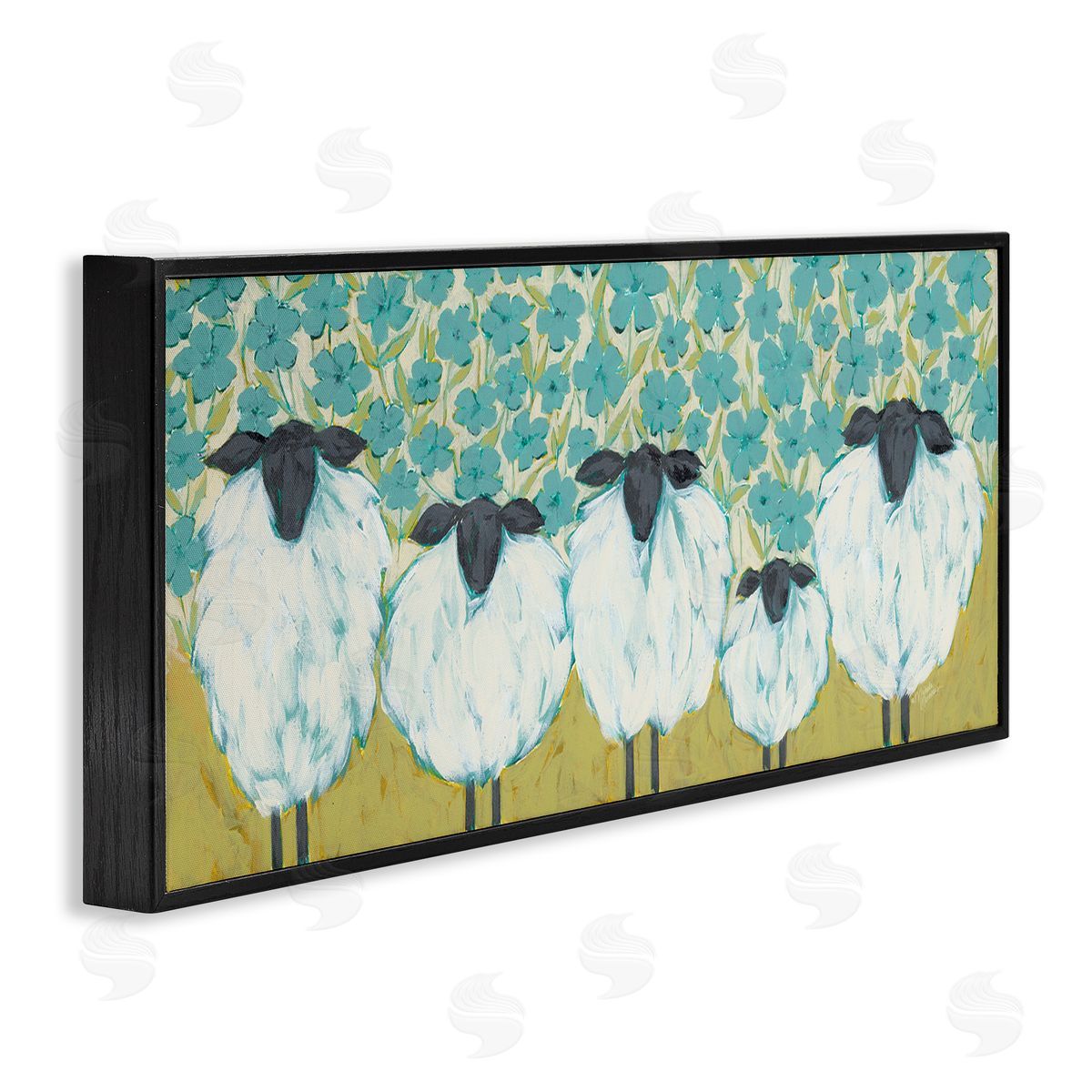 Michele Norman Sheep Family Blue Daisy Pattern
