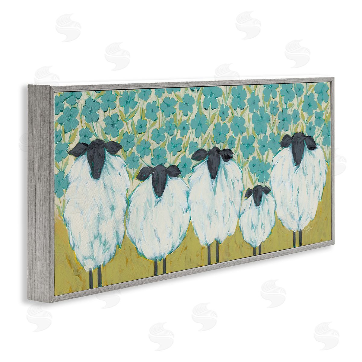 Michele Norman Sheep Family Blue Daisy Pattern