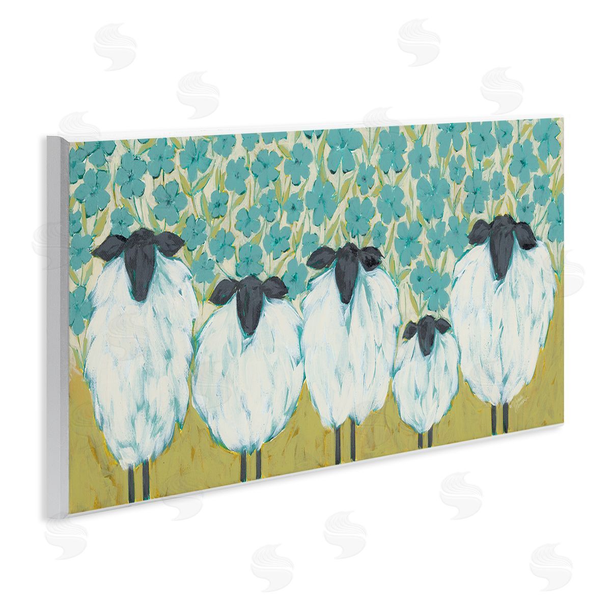 Michele Norman Sheep Family Blue Daisy Pattern