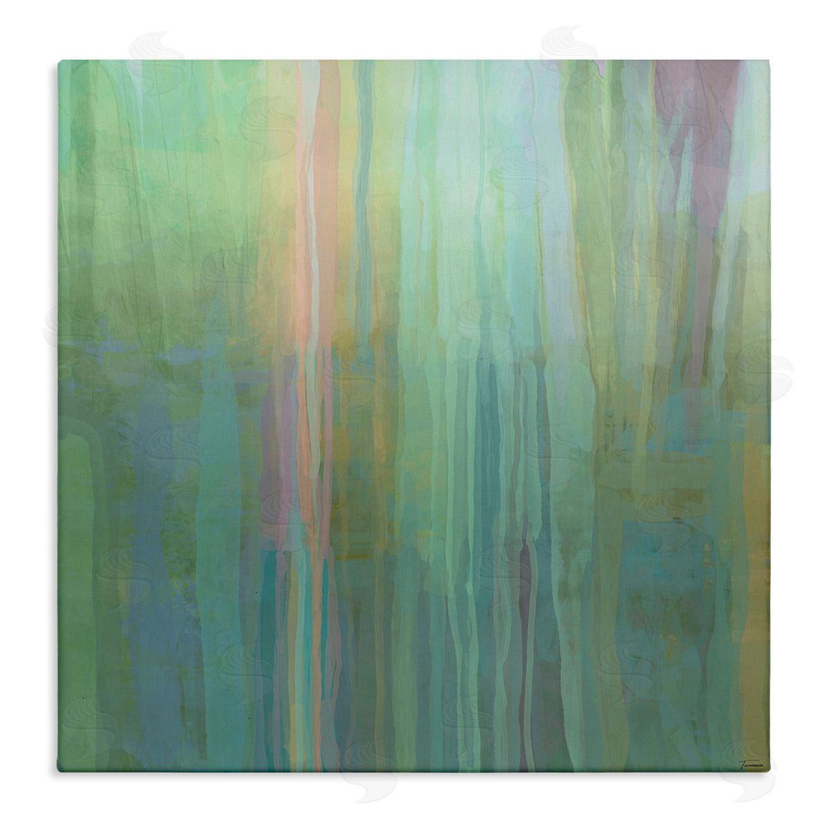 Michael Tienhaara Green Streaked Modern Brushed Lines Stretched Canvas Wall Art Print