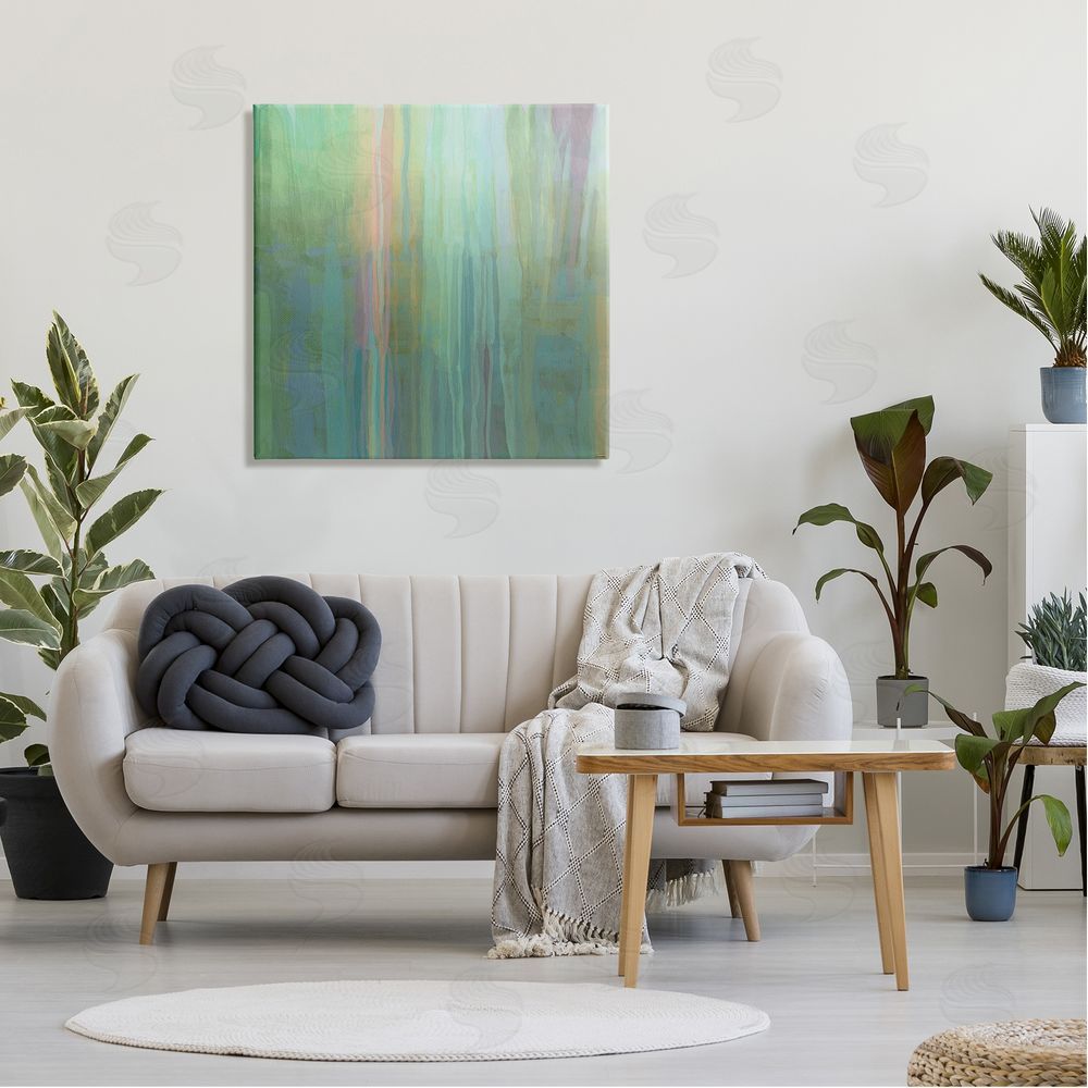 Michael Tienhaara Green Streaked Modern Brushed Lines Canvas Wall Art in Room