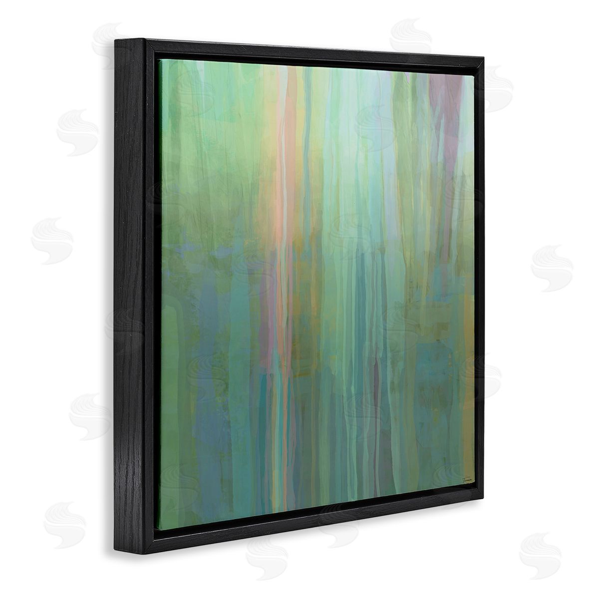 Michael Tienhaara Green Streaked Modern Brushed Lines Black Floating Frame Canvas Wall Art Print