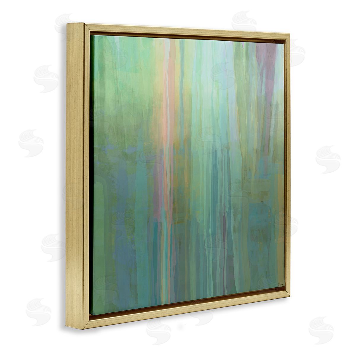 Michael Tienhaara Green Streaked Modern Brushed Lines Gold Floating Frame Canvas Wall Art Print