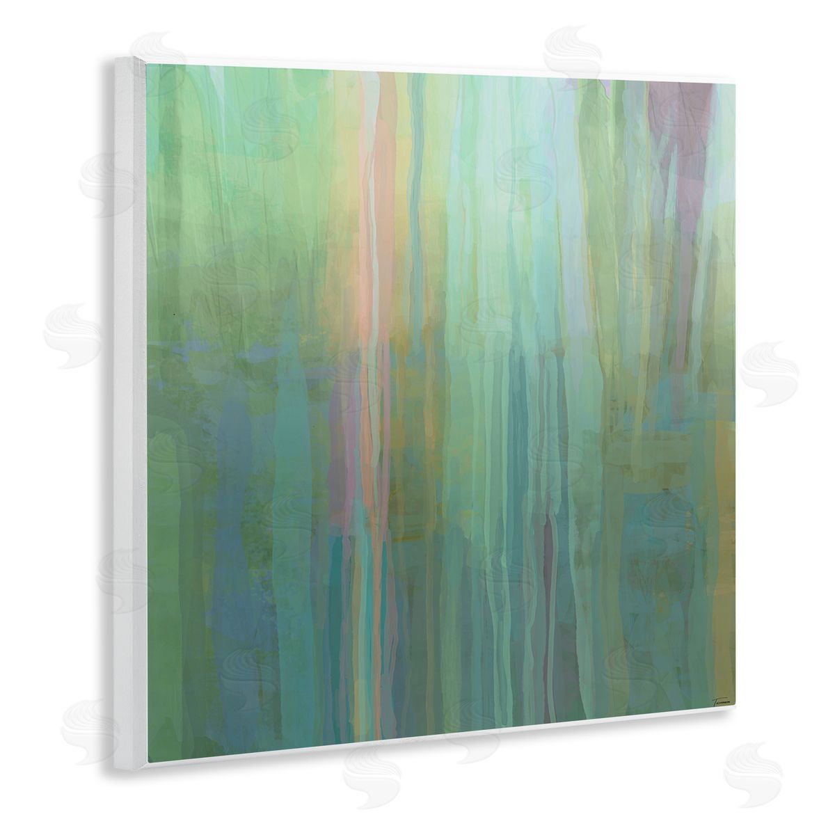 Michael Tienhaara Green Streaked Modern Brushed Lines Wooden Wall Plaque Art Print