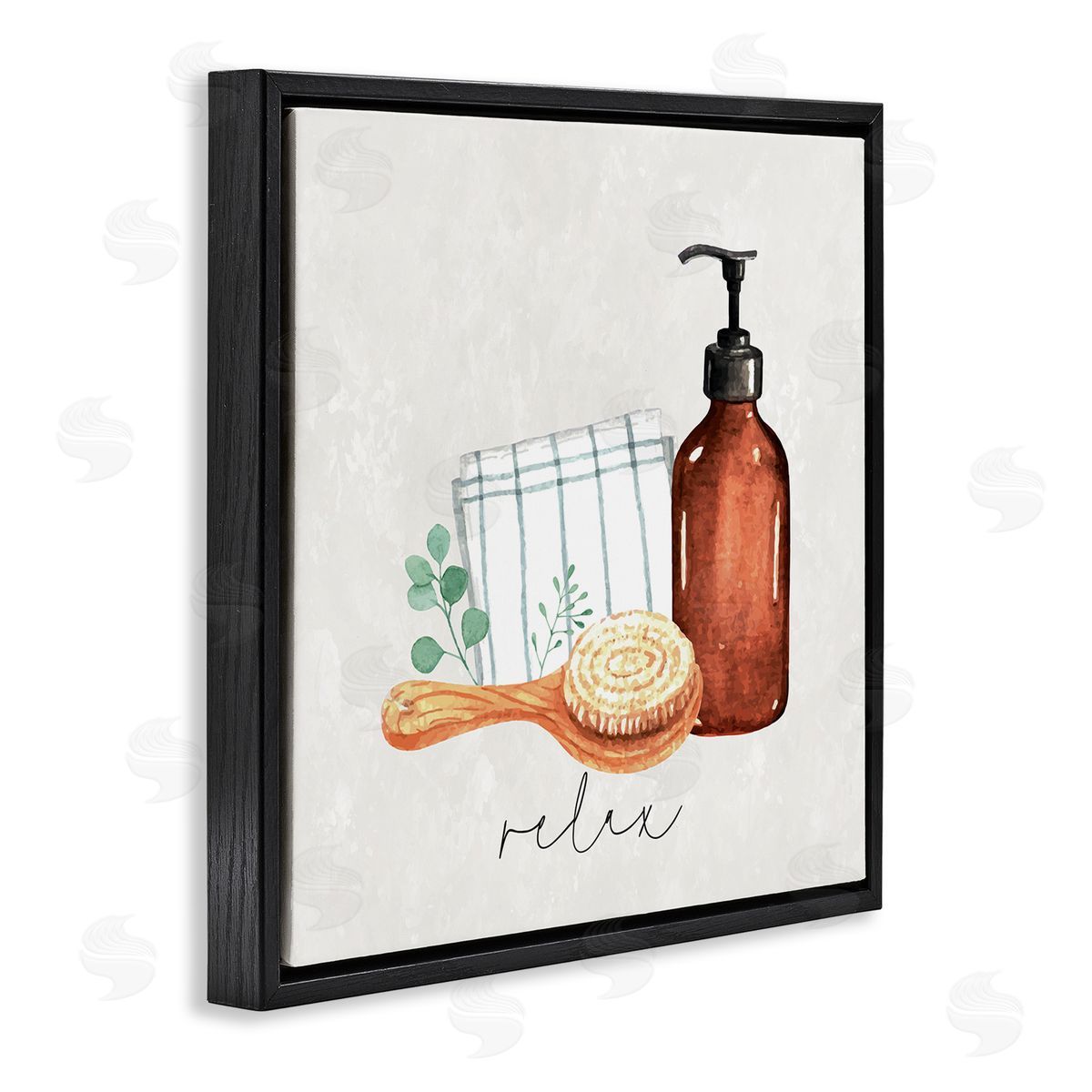Nicole DeCamp Spa Bath Relax Calligraphy Black Floating Frame Canvas Wall Art Print