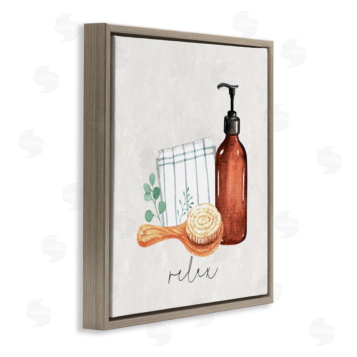 Nicole DeCamp Spa Bath Relax Calligraphy Brown Floating Frame Canvas Wall Art Print