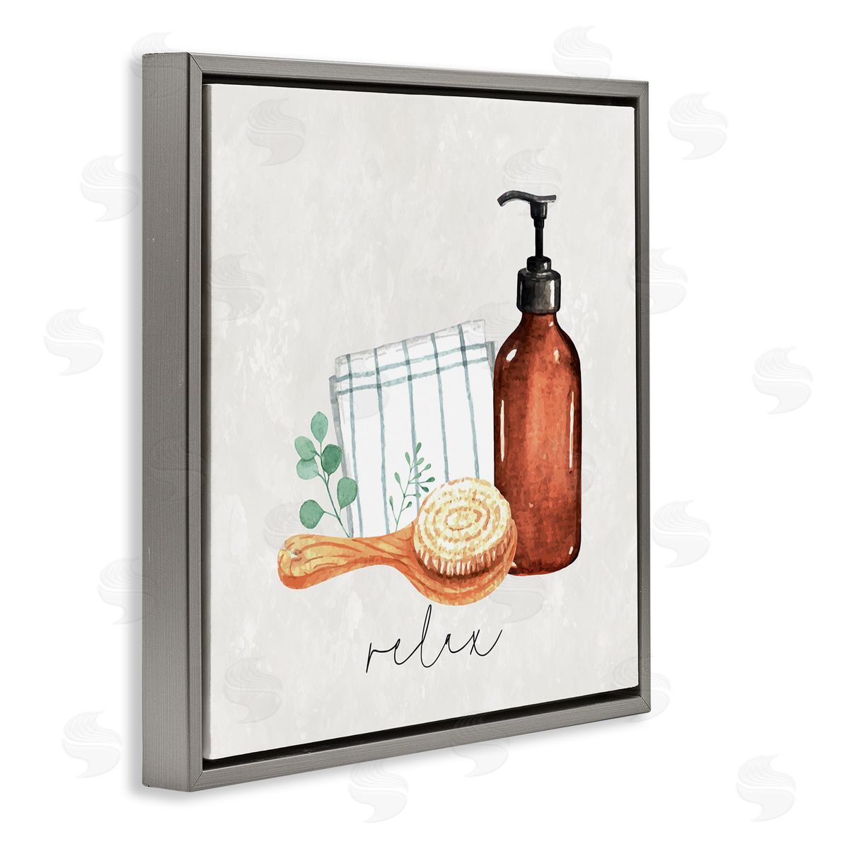 Nicole DeCamp Spa Bath Relax Calligraphy Gray Floating Frame Canvas Wall Art Print