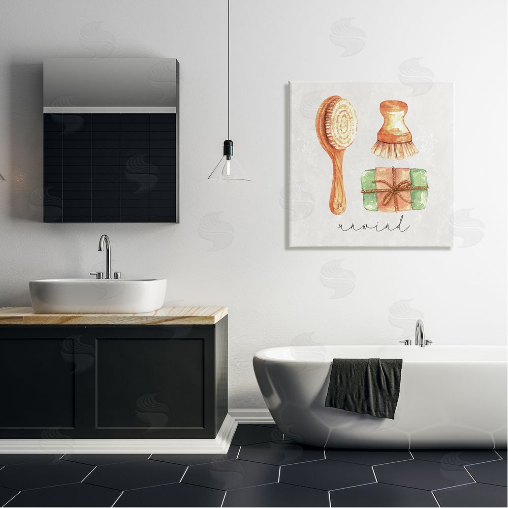 Nicole DeCamp Unwind Phrase Bath Spa  Canvas Wall Art in Room