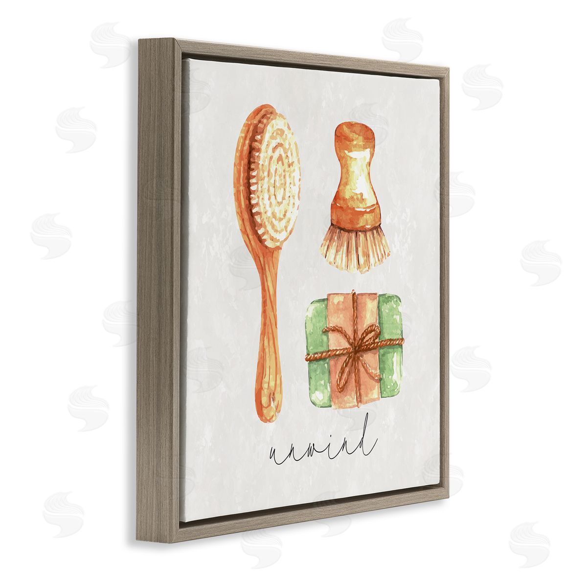 Nicole DeCamp Unwind Phrase Bath Spa  Brown Floating Frame Canvas Wall Art Print