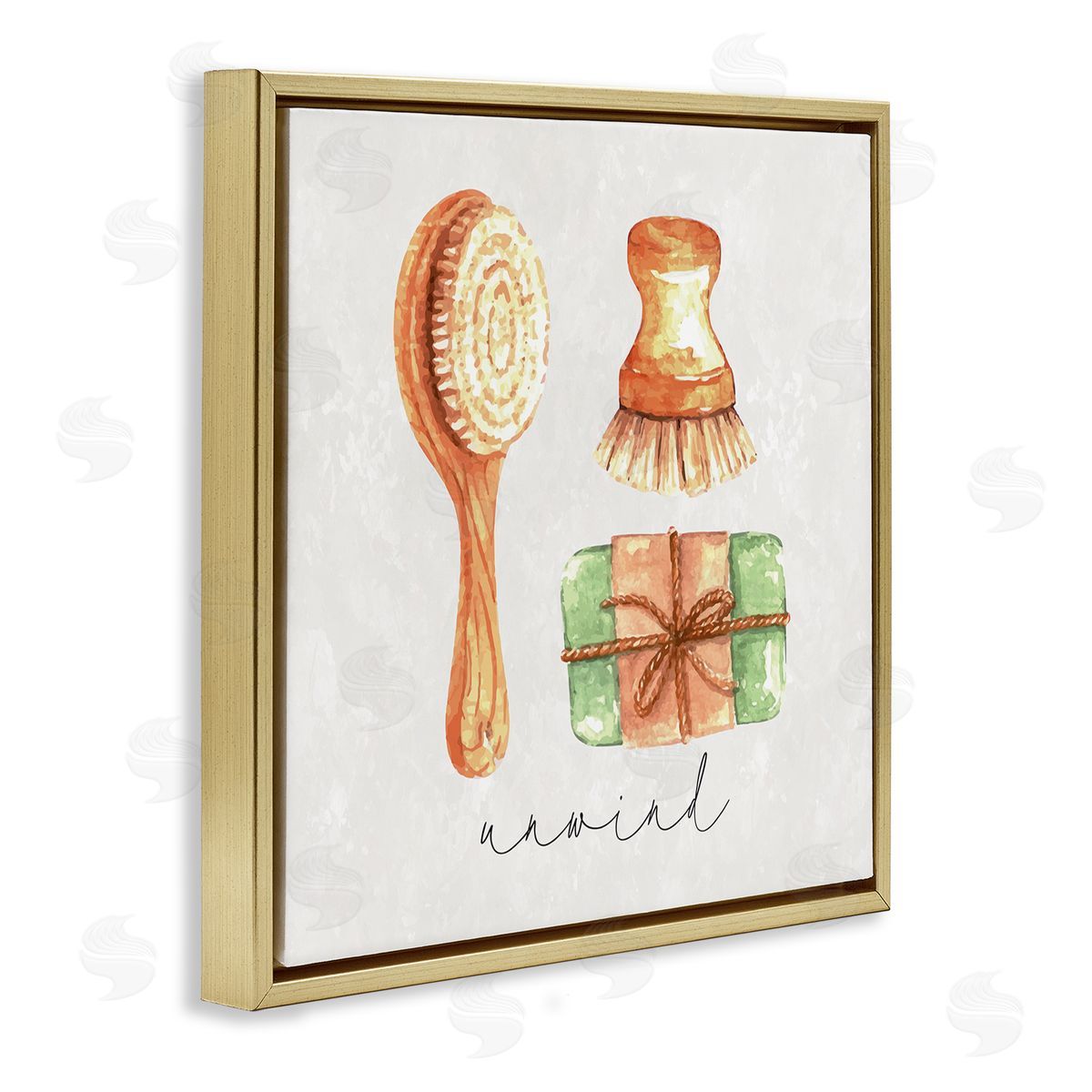 Nicole DeCamp Unwind Phrase Bath Spa  Gold Floating Frame Canvas Wall Art Print
