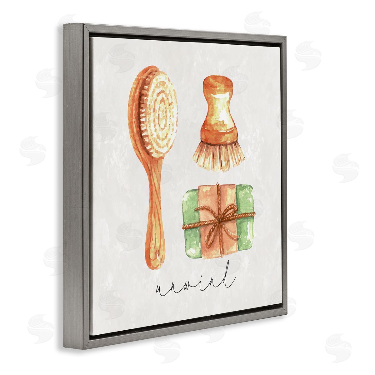 Nicole DeCamp Unwind Phrase Bath Spa  Gray Floating Frame Canvas Wall Art Print