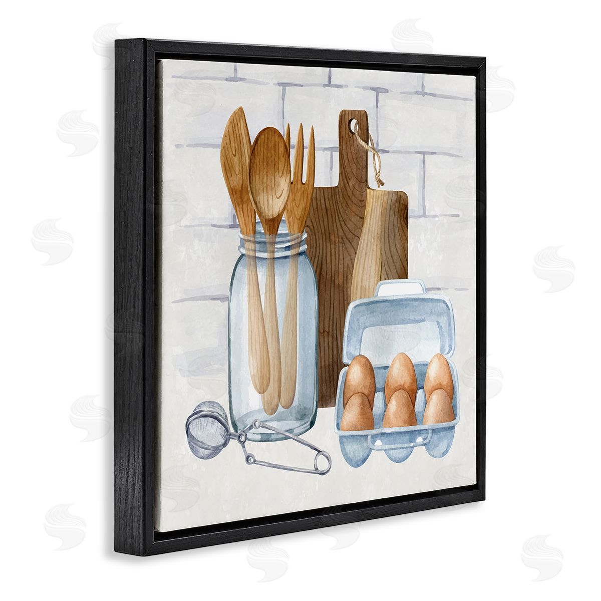 Nicole DeCamp Country Kitchen Utensils Black Floating Frame Canvas Wall Art Print