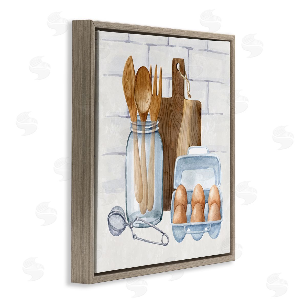 Nicole DeCamp Country Kitchen Utensils Brown Floating Frame Canvas Wall Art Print