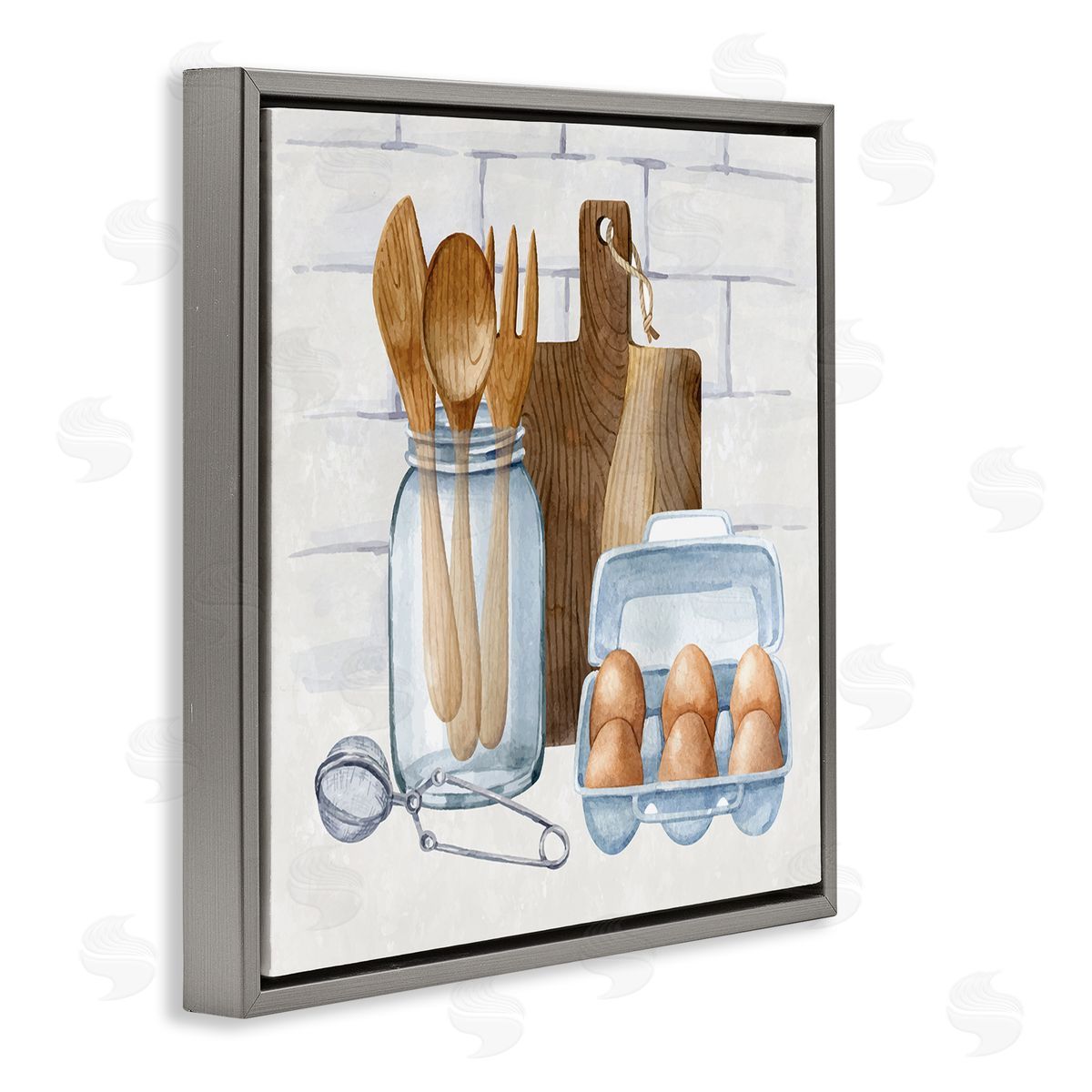 Nicole DeCamp Country Kitchen Utensils Gray Floating Frame Canvas Wall Art Print