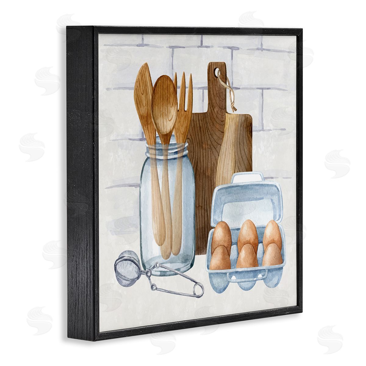 Nicole DeCamp Country Kitchen Utensils Black Framed Glicee Wall Art Print