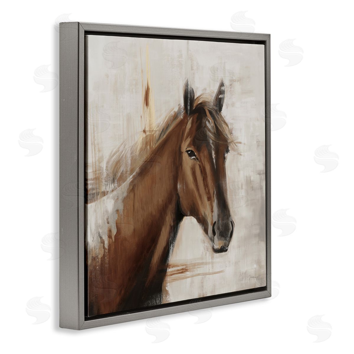 Liz Jardine Modern Stallion Painting Gray Floating Frame Canvas Wall Art Print