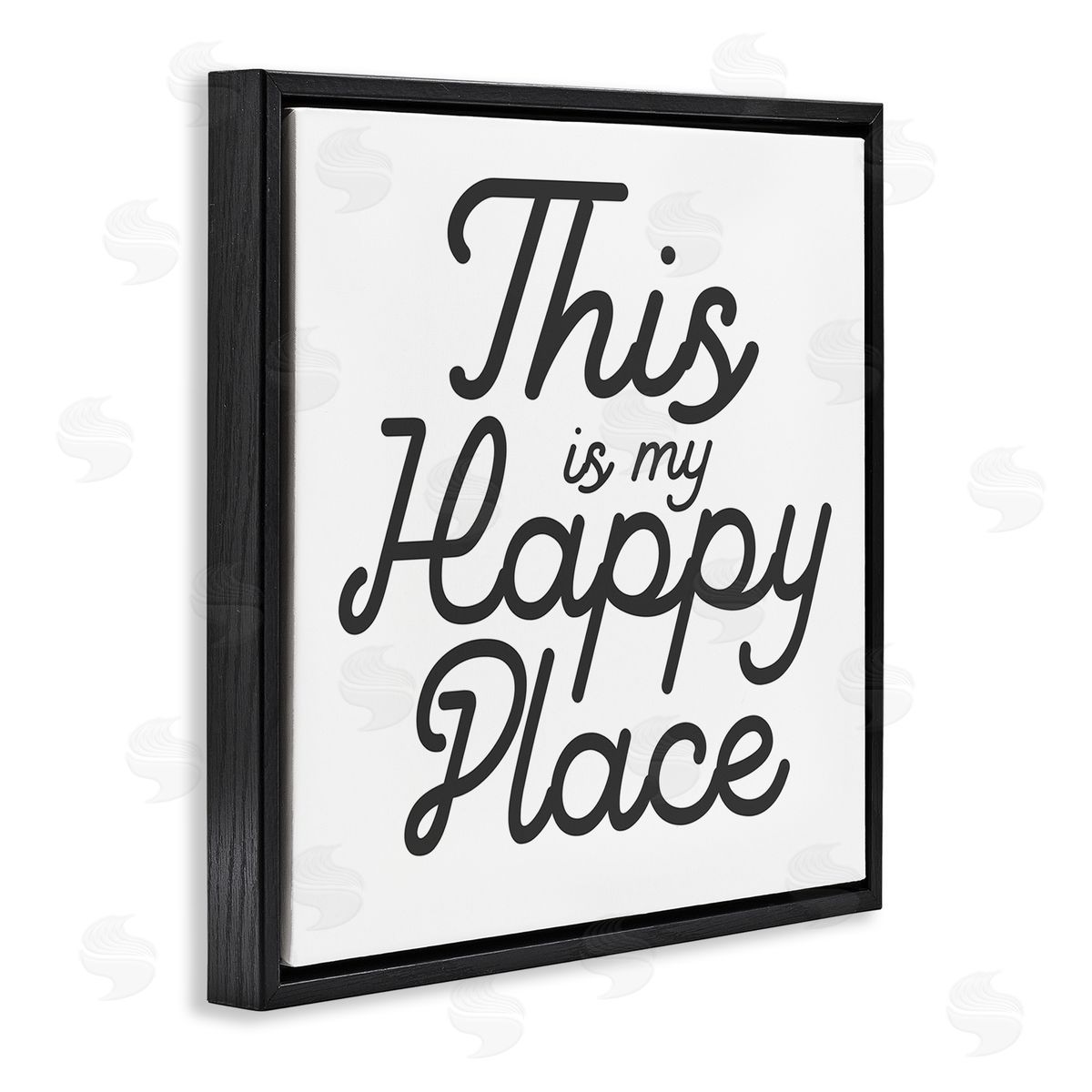 Stupell Studio Happy Place Typography Black Floating Frame Canvas Wall Art Print