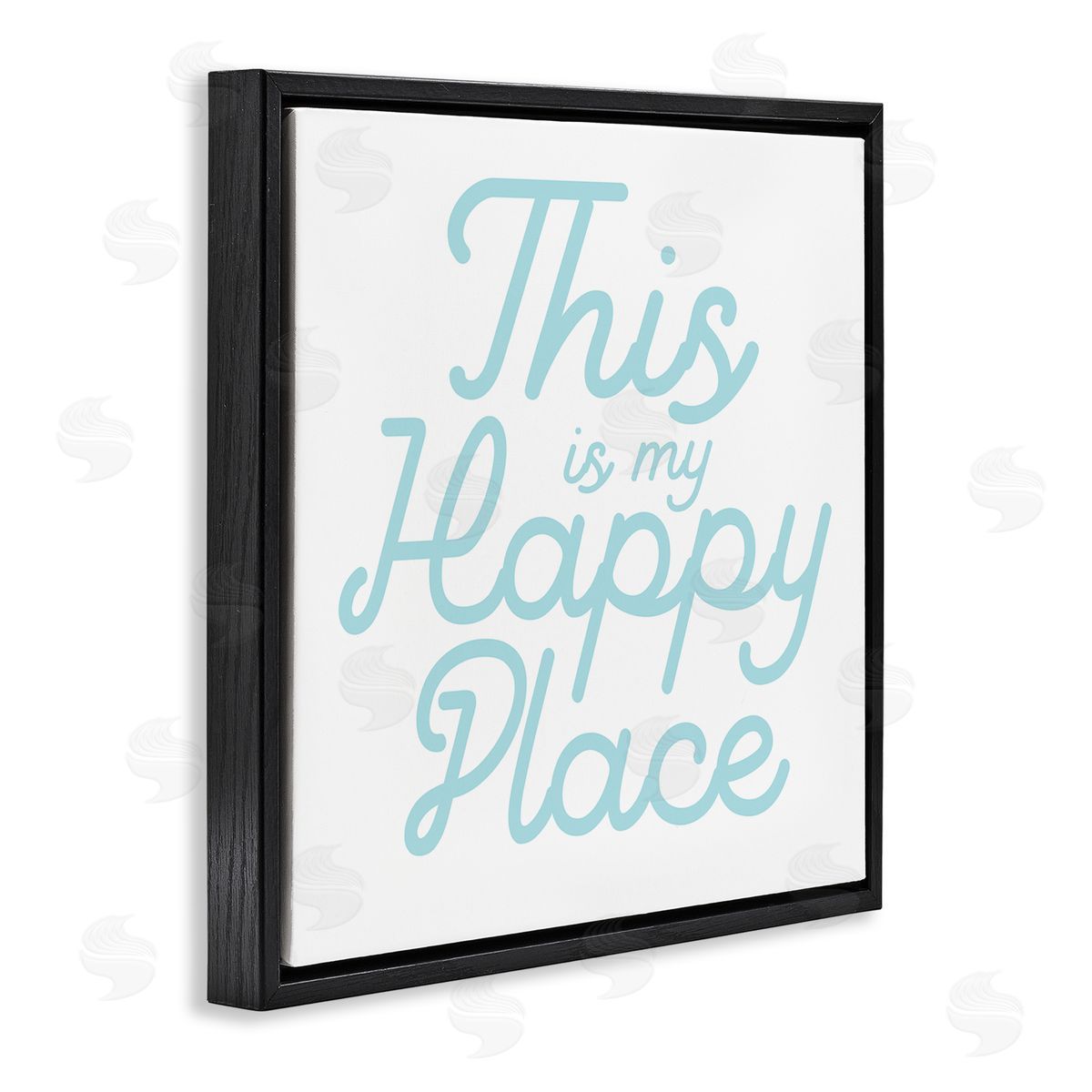 Stupell Studio Blue Happy Place Phrase Black Floating Frame Canvas Wall Art Print