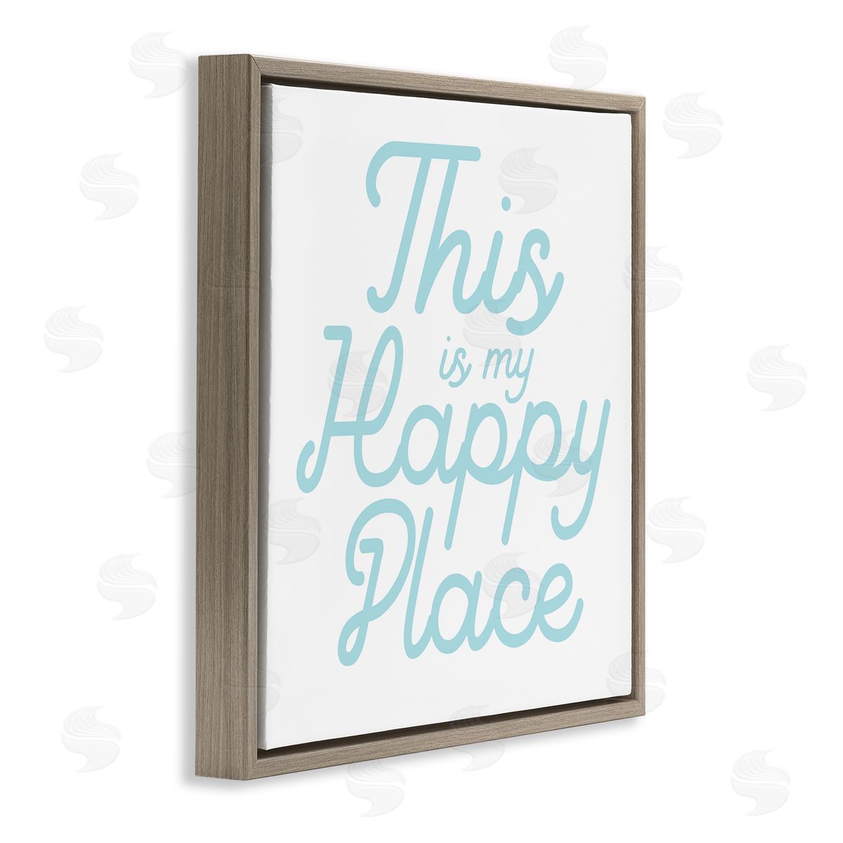 Stupell Studio Blue Happy Place Phrase Brown Floating Frame Canvas Wall Art Print